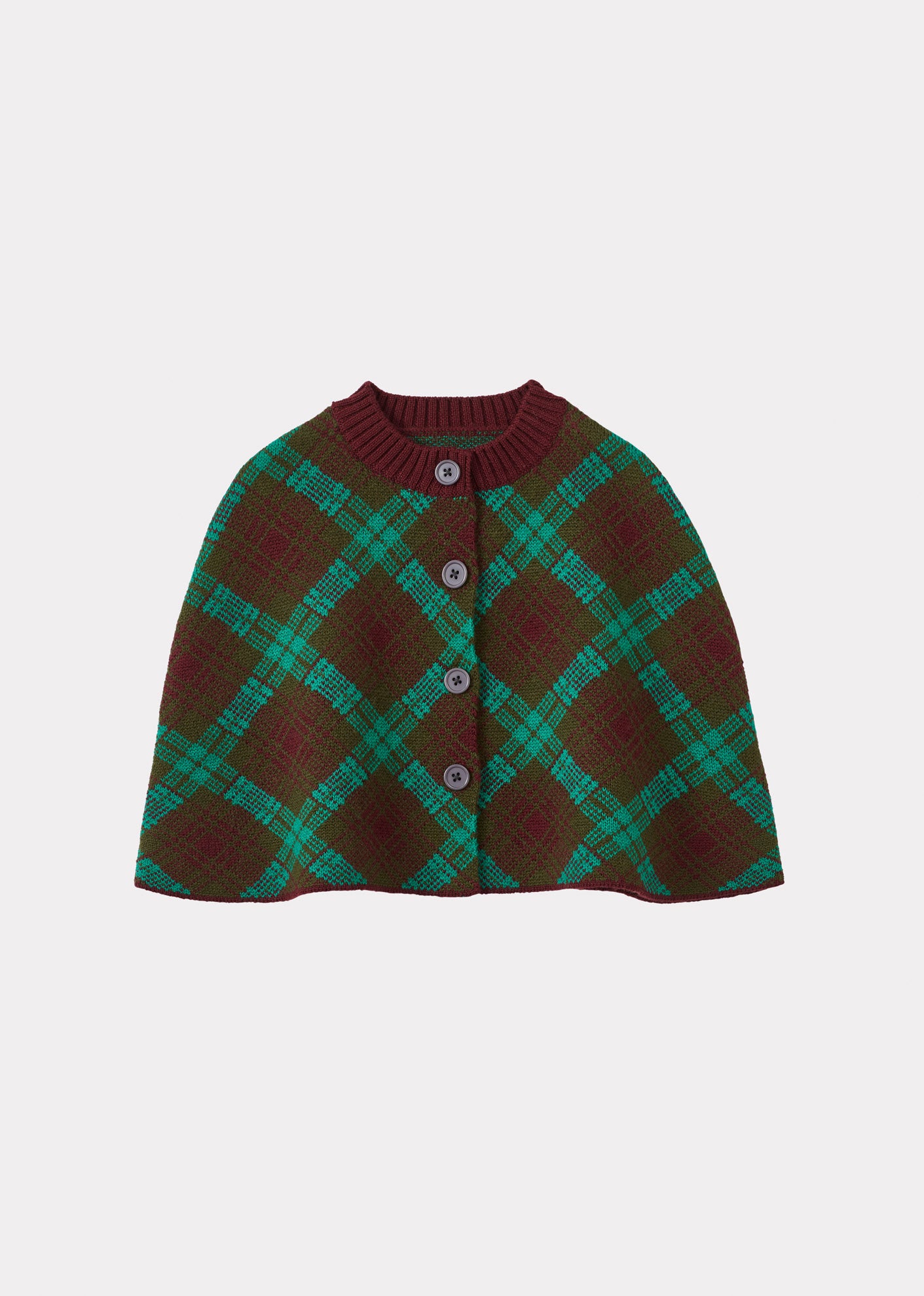 ASPEN CHILDREN'S MERINO WOOL CAPE - KHAKI / BURGUNDY - GREEN