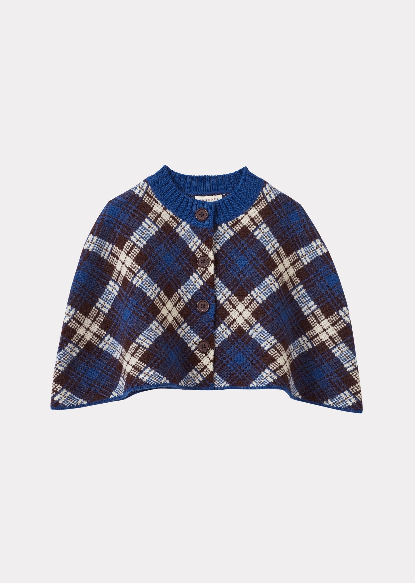 ASPEN CHILDREN'S MERINO WOOL CAPE - CHOCOLATE / BLUE / ECRU