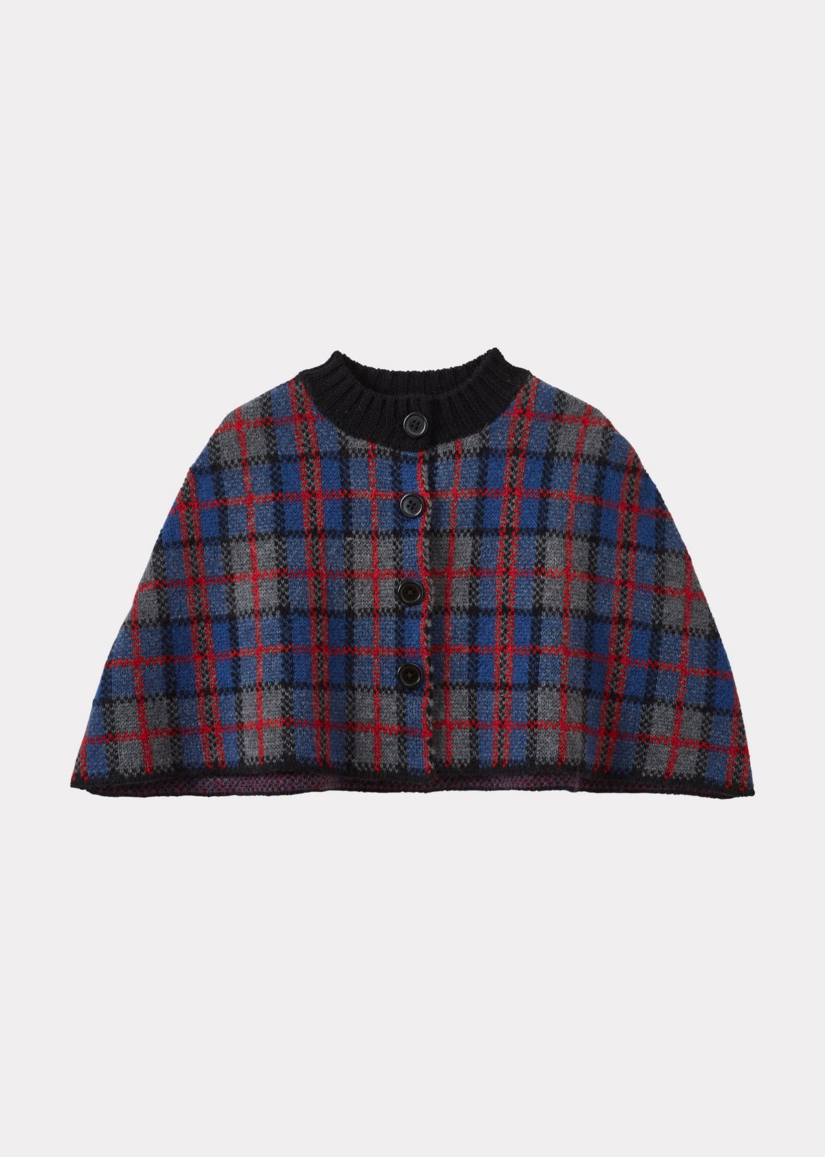 ASPEN CHILDREN'S MERINO WOOL CAPE - GREY BLUE & RED CHECK