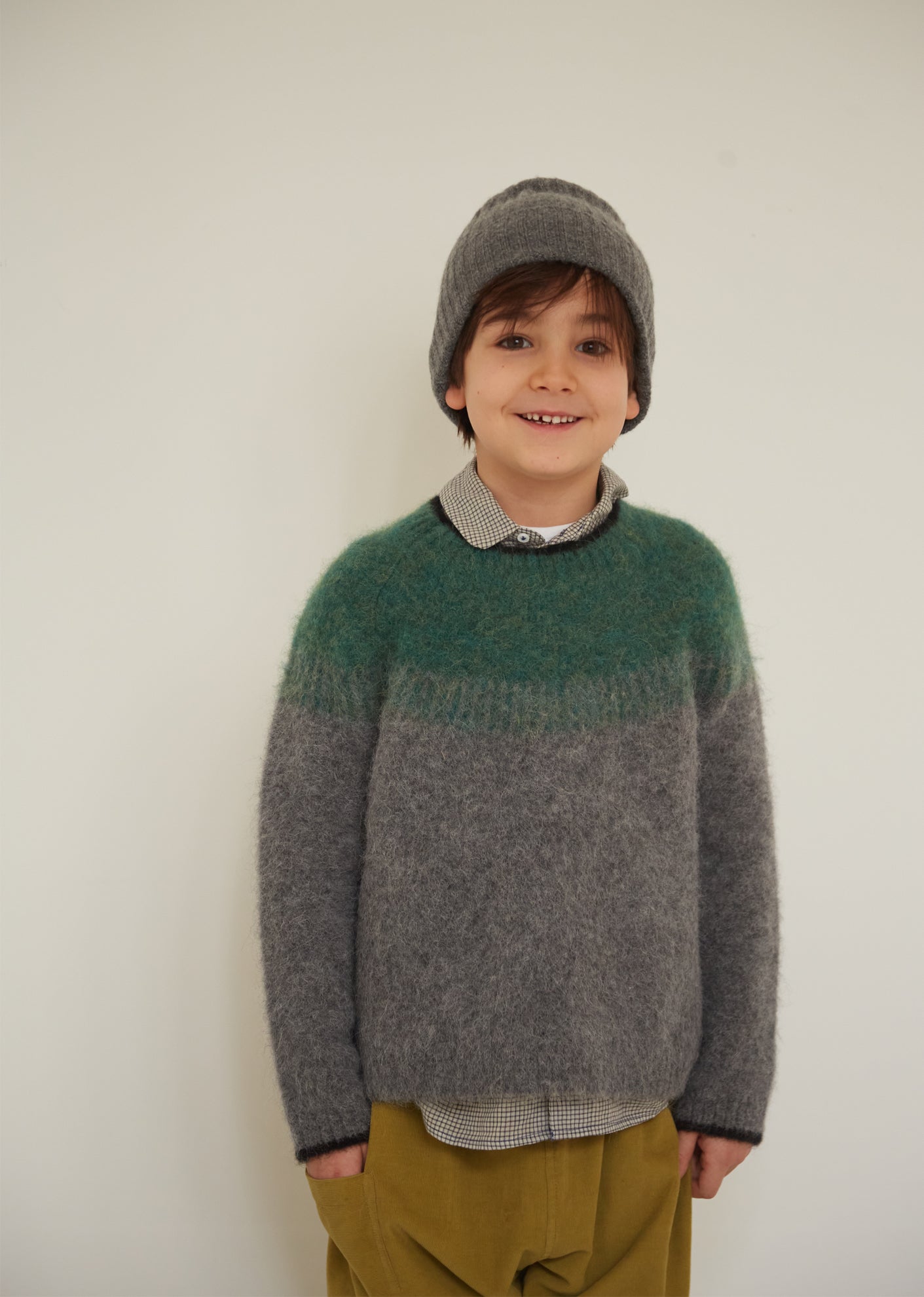 AVALA KIDS JUMPER - GREY MELANGE/FIR GREEN  1