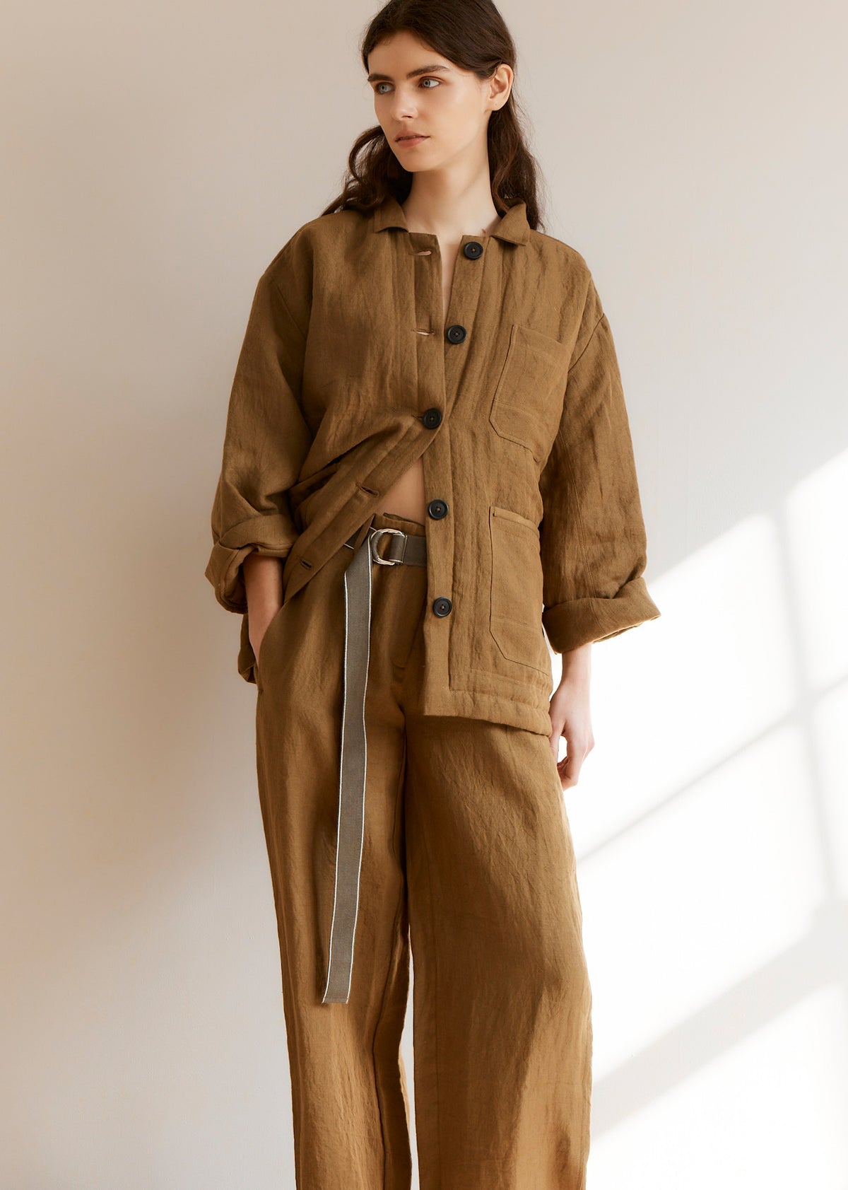 WOMEN'S WORKWEAR LINEN JACKET - TOFFEE