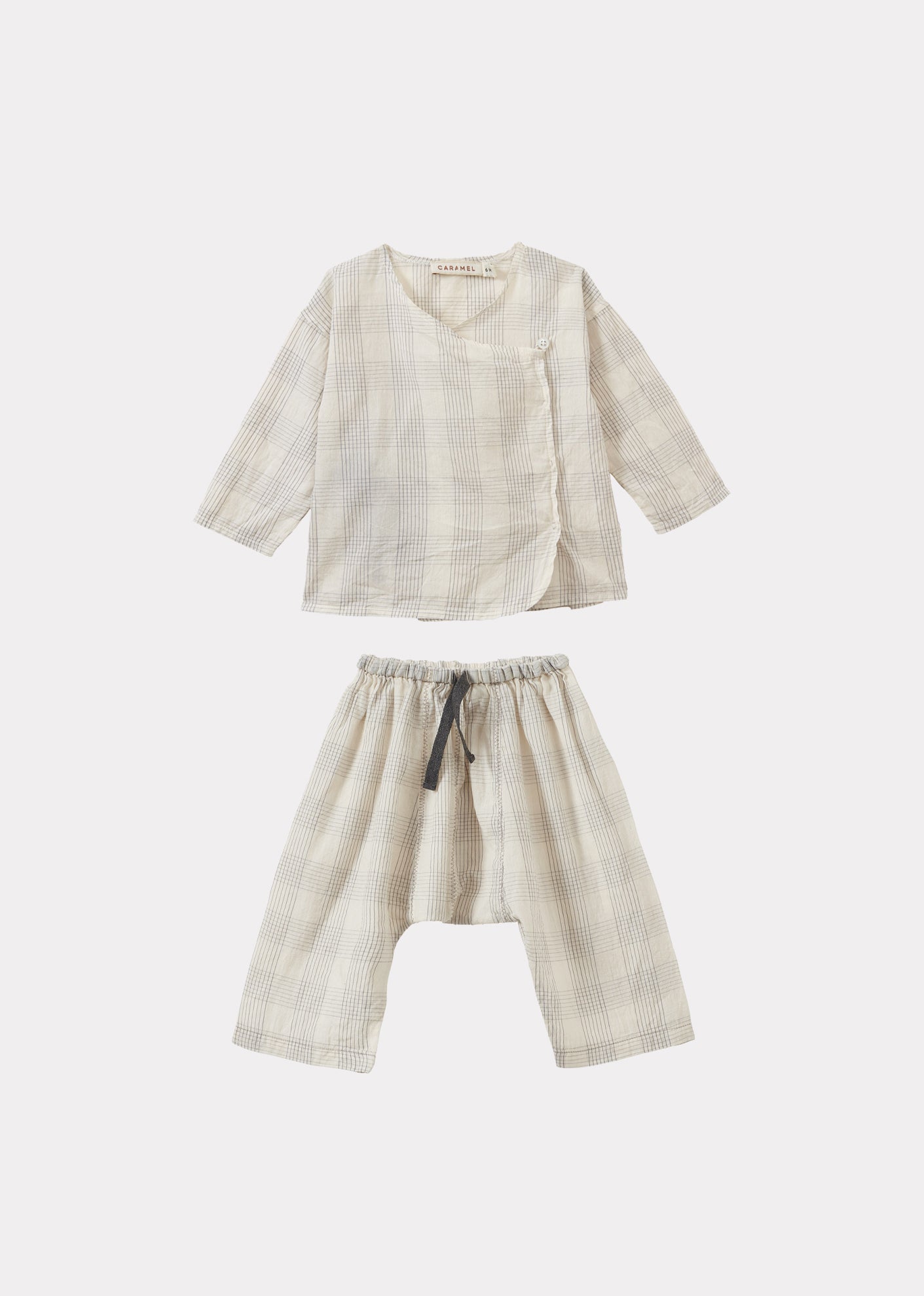 ACORUS BABY HAND-LOOMED COTTON TOP AND TROUSERS SET - WHITE / BLACK CHECK