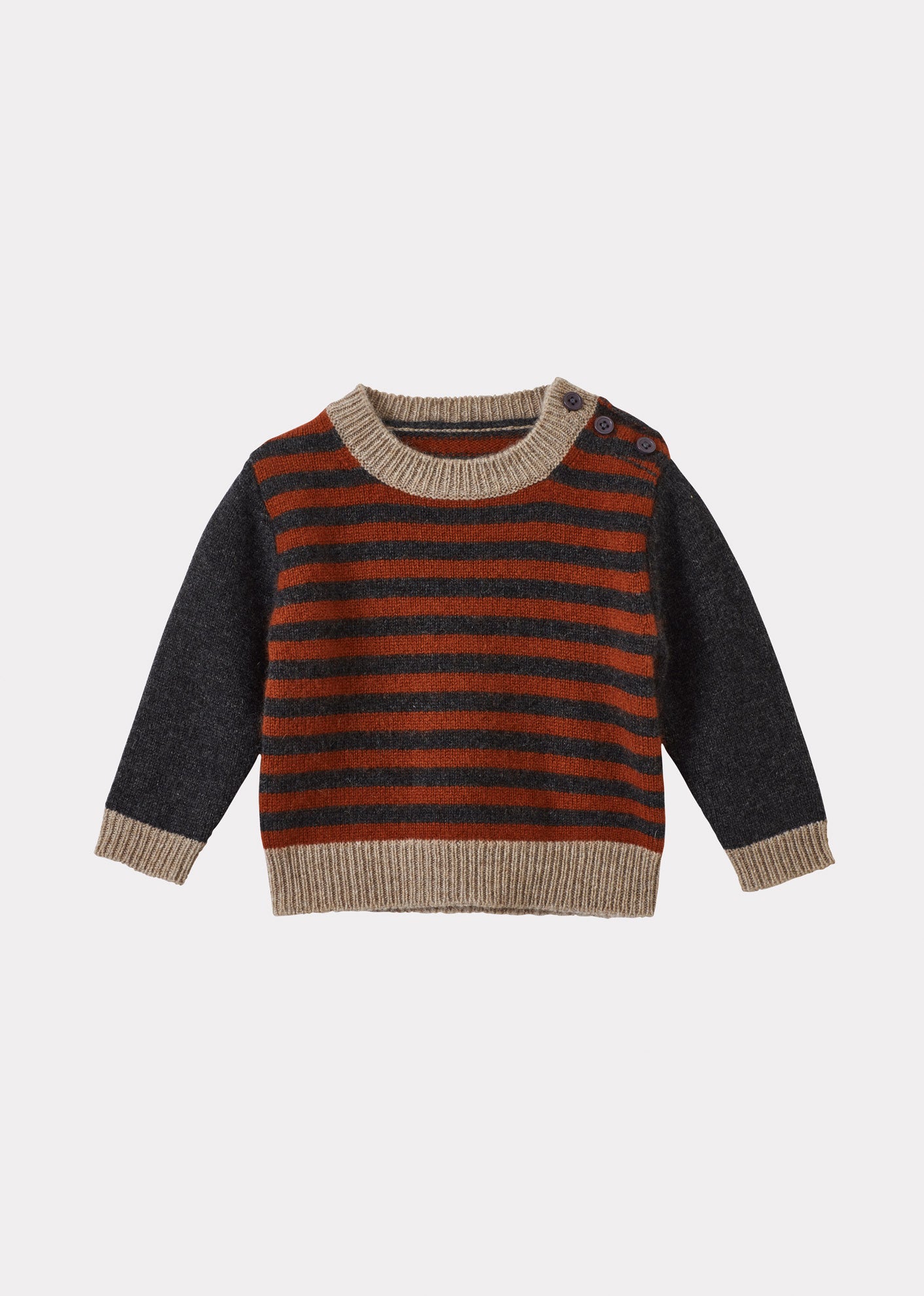 CHESTER BABY CASHMERE JUMPER - CHARCOAL & BURGUNDY STRIPE