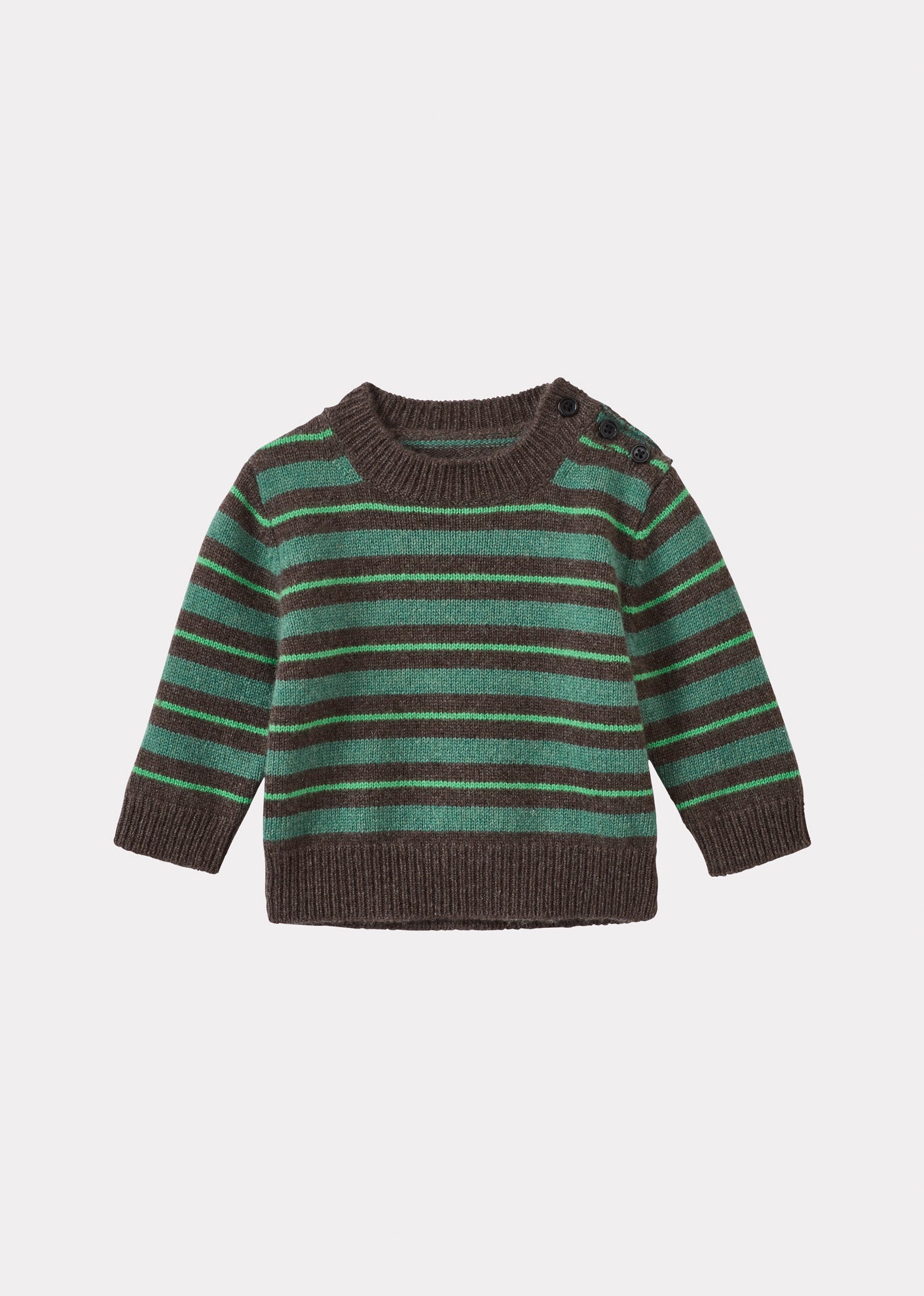 CHESTER BABY CASHMERE JUMPER - SAGE GREEN & BARK STRIPE