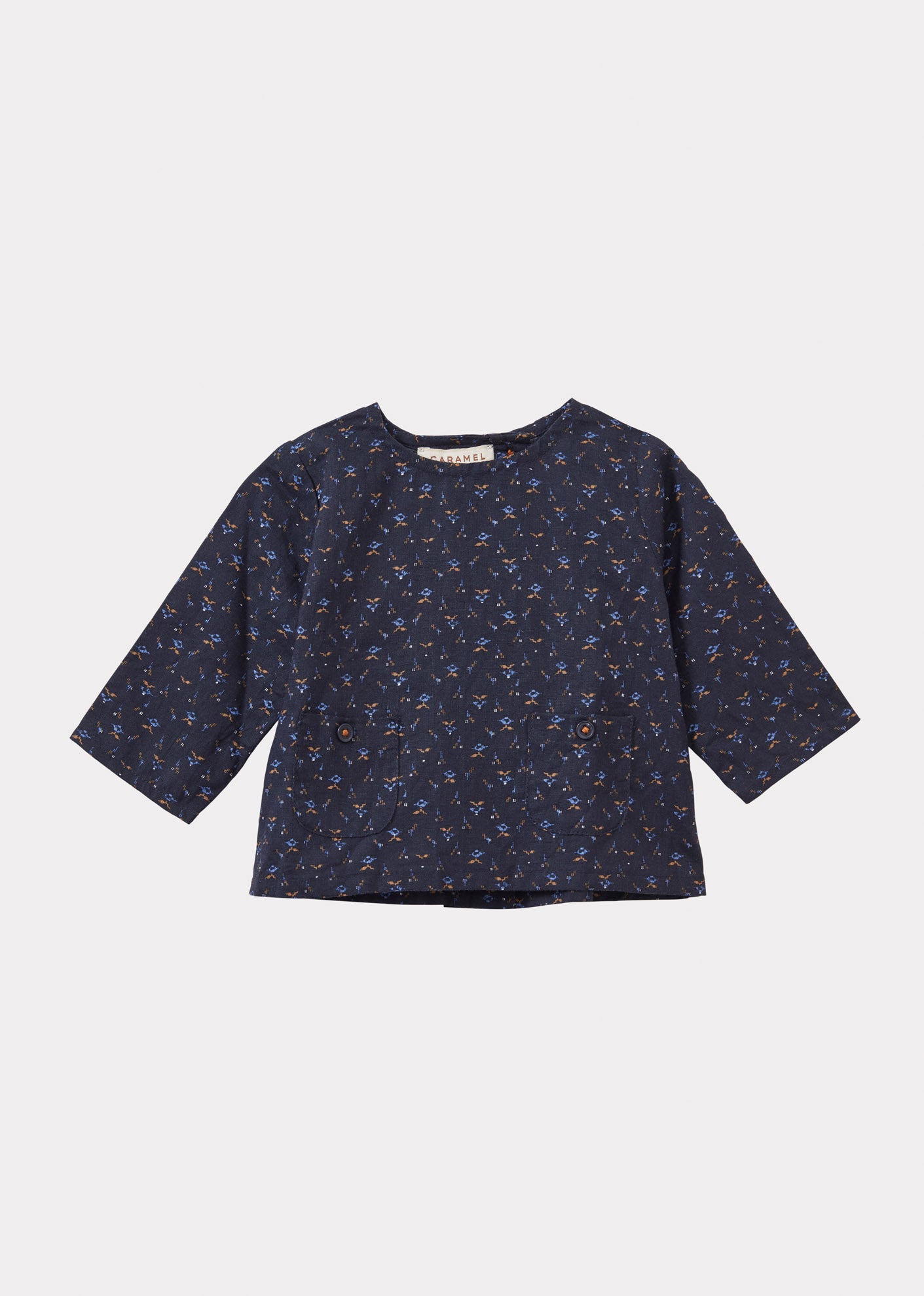 BLACKBIRD BABY COTTON AND LINEN TOP AND TROUSERS SET - PIXEL PRINT