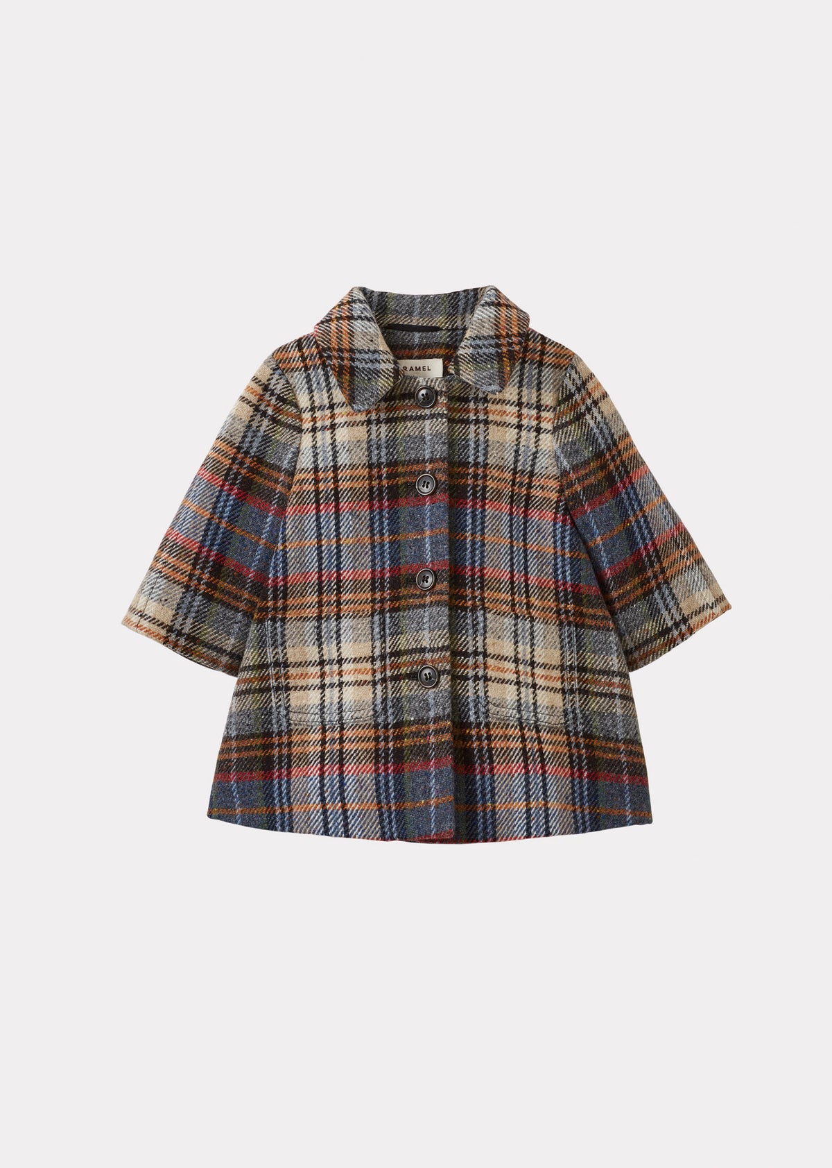 FELIX BABY WOOL COAT WITH BONNET - SAND BLUE CHECK