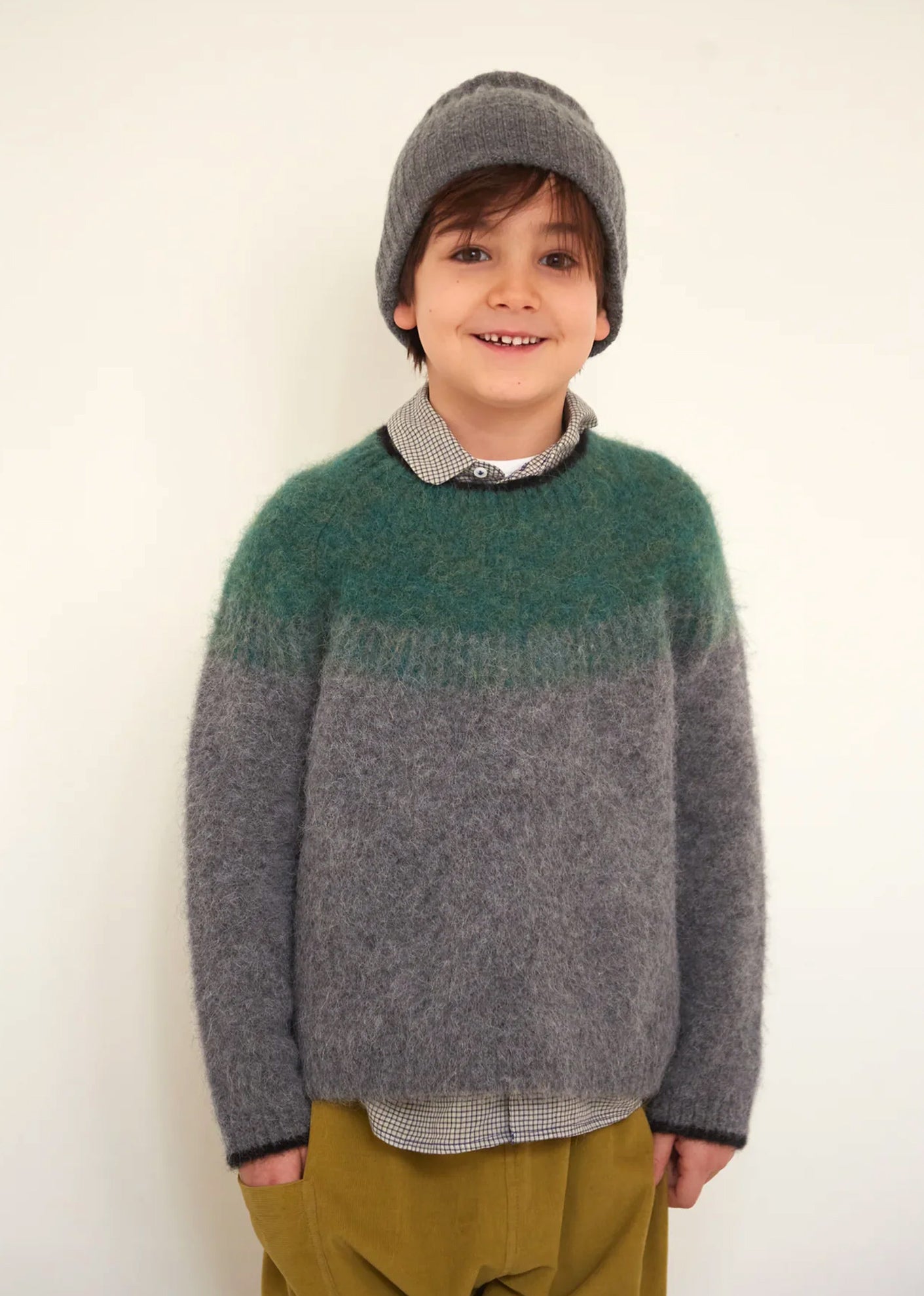 AVALA KIDS JUMPER - GREY MELANGE/FIR GREEN