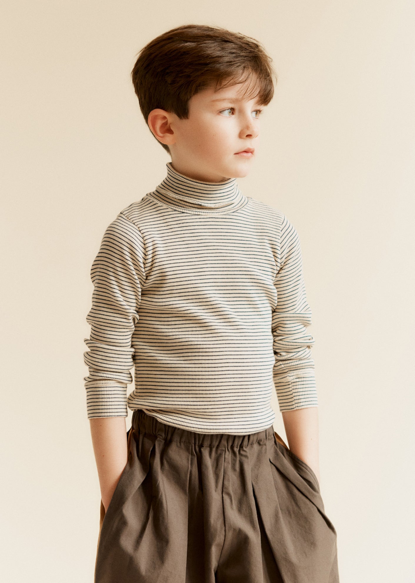 CLARO CHILDREN'S COTTON TURTLENECK - NAVY/CREAM