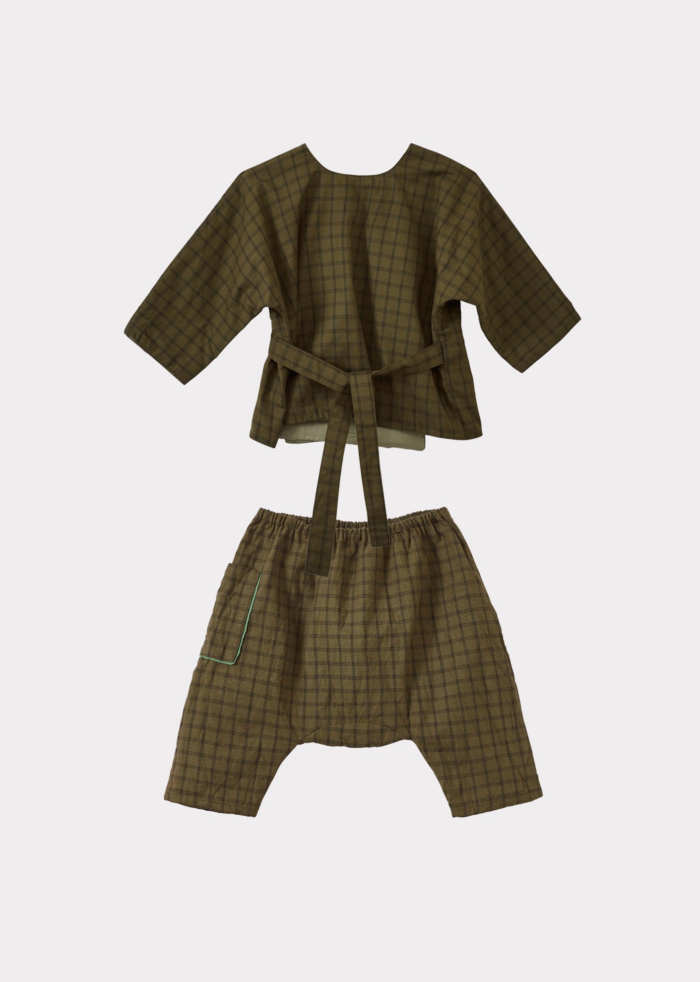 CLEMENT BABY COTTON TOP AND TROUSERS SET - KHAKI CHECK