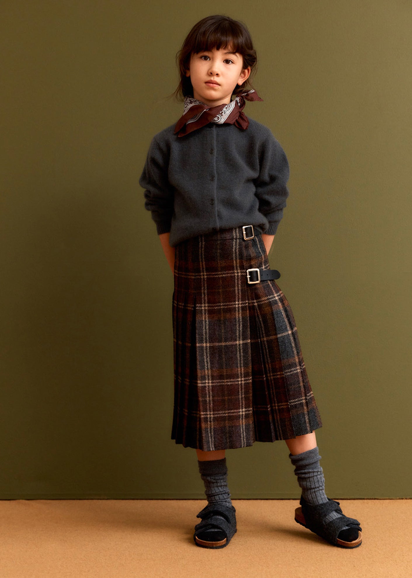 STIRLING CHILDREN'S LONG WOOL KILT - CHOCOLATE CHECK
