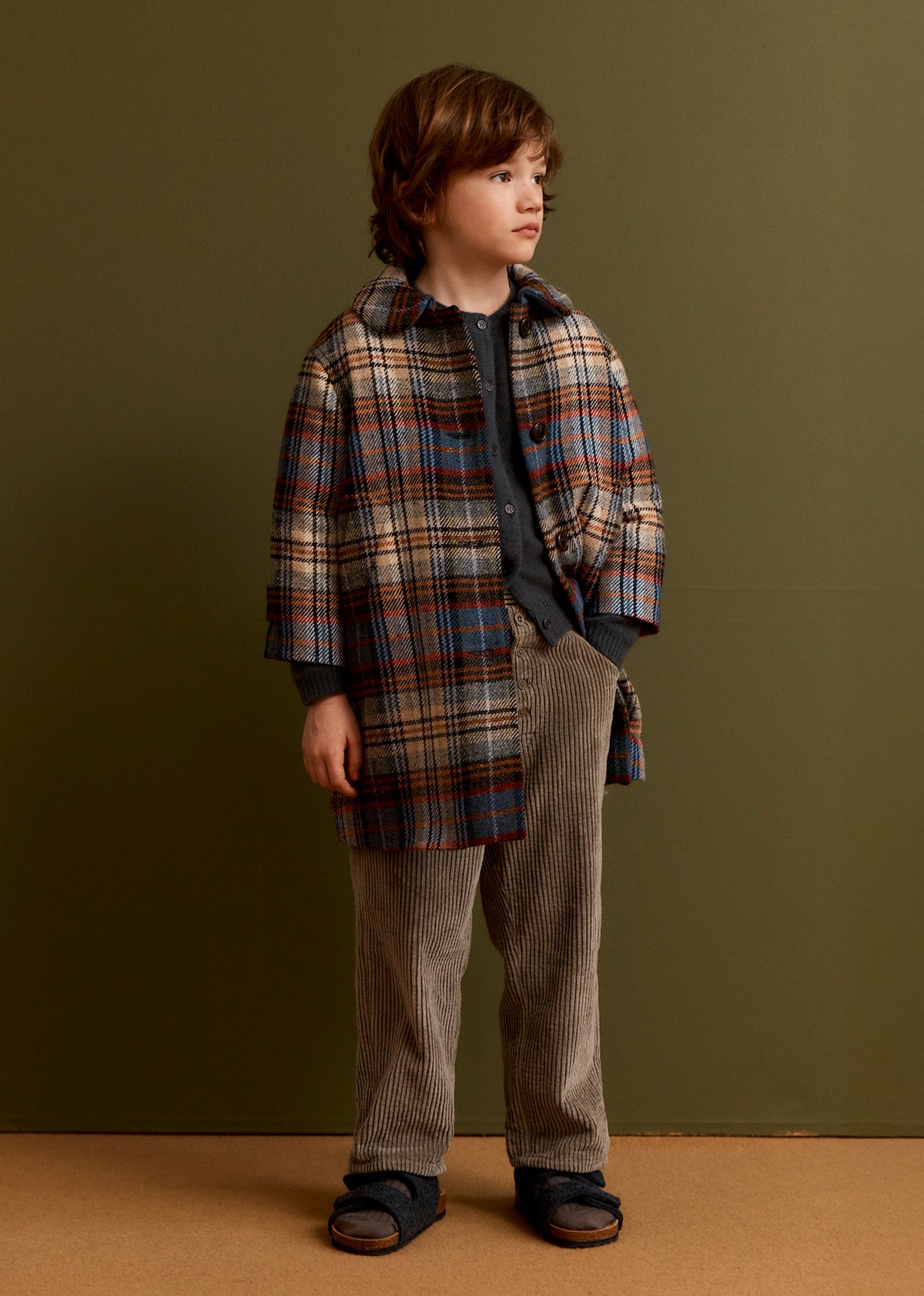 EVEREST CHILDREN'S WOOL COAT - SAND BLUE CHECK