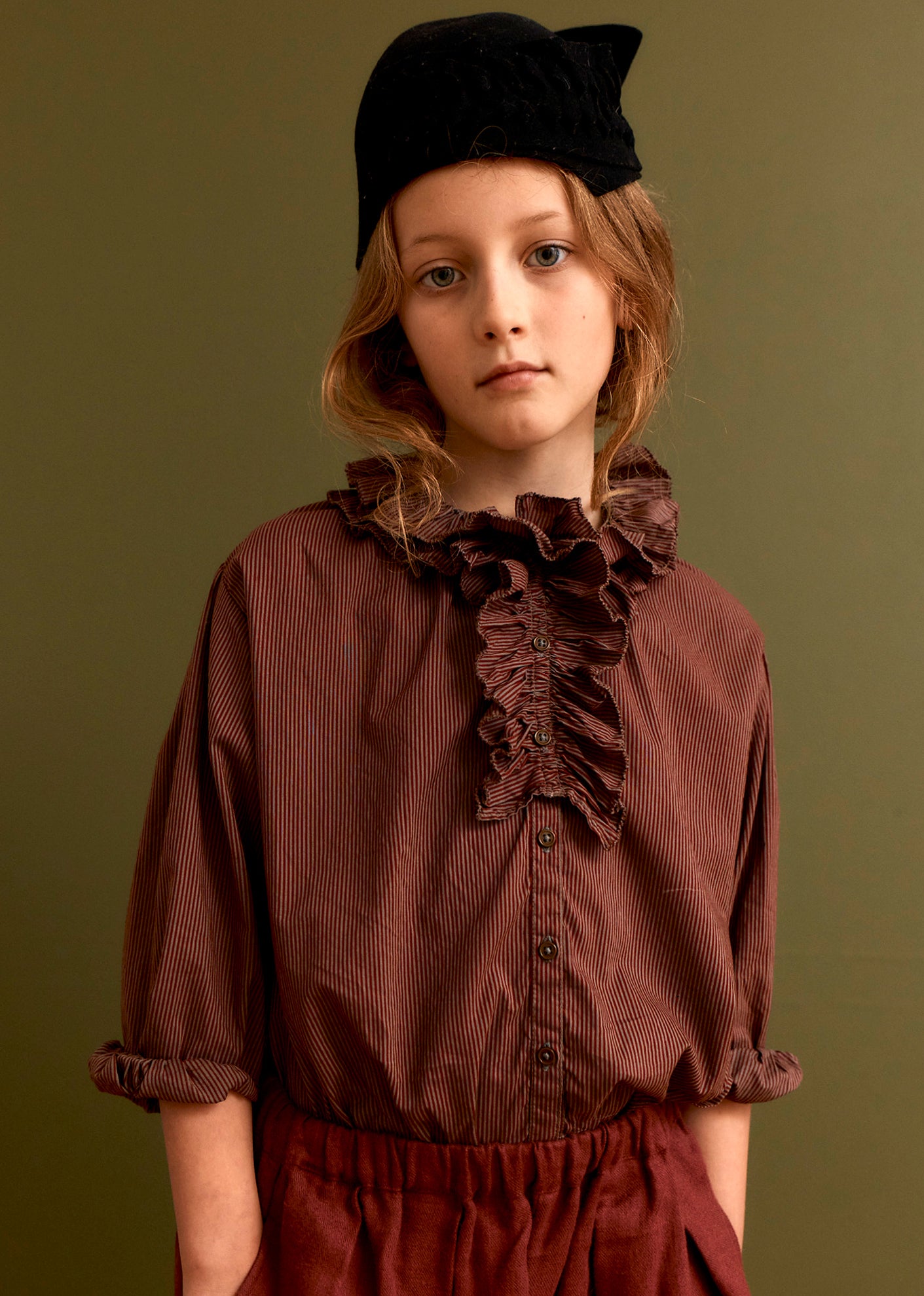 CORA CHILDREN'S COTTON BLOUSE - TAUPE STRIPE