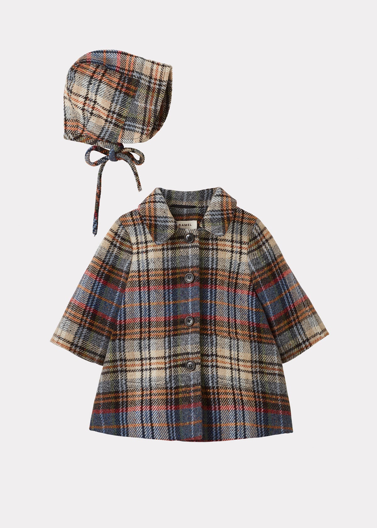 FELIX BABY WOOL COAT WITH BONNET - SAND BLUE CHECK