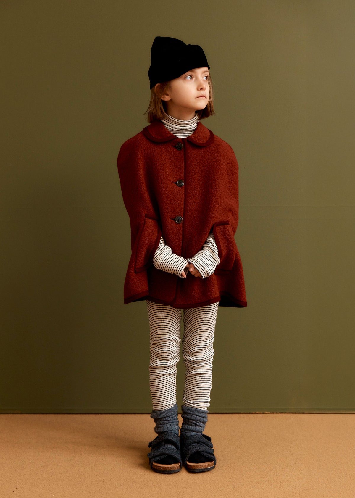 CLAUDE CHILDREN'S WOOL CAPE - BURGUNDY