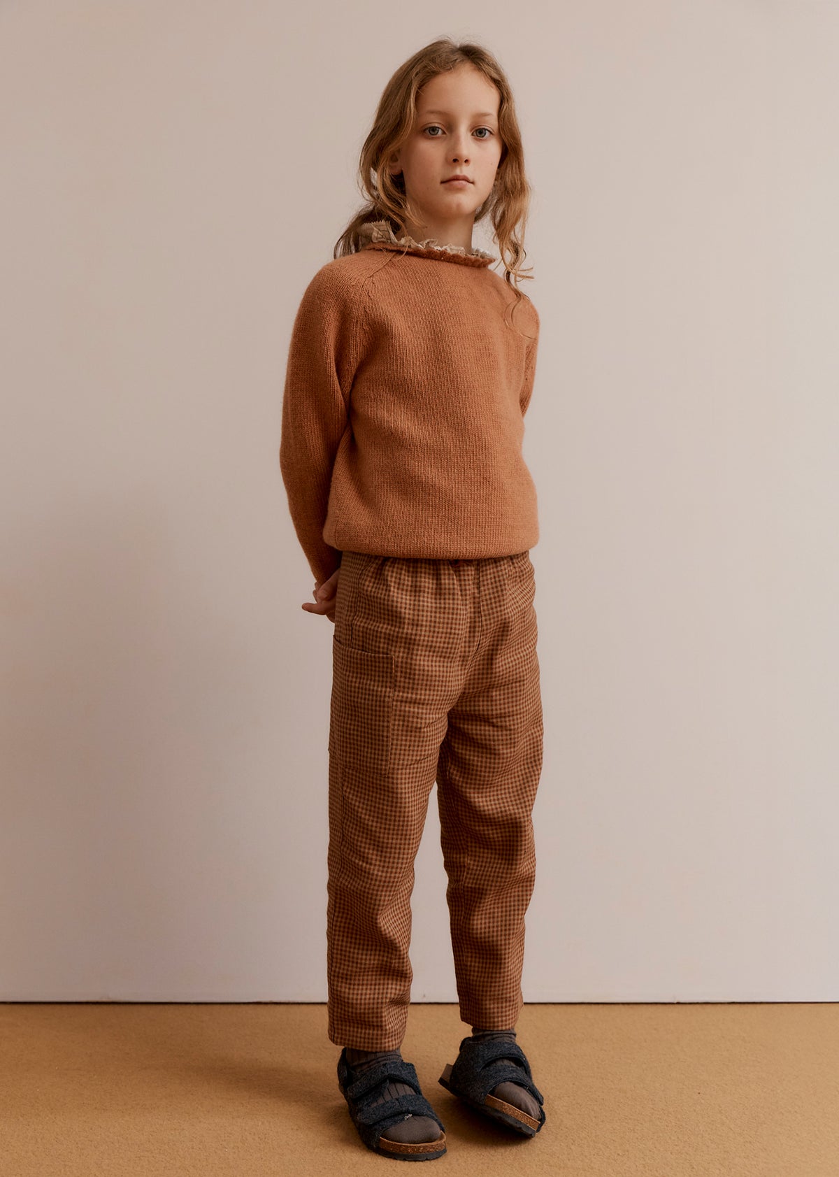 CHESTNUT CHILDREN'S LINEN TROUSERS - RUST PLAID