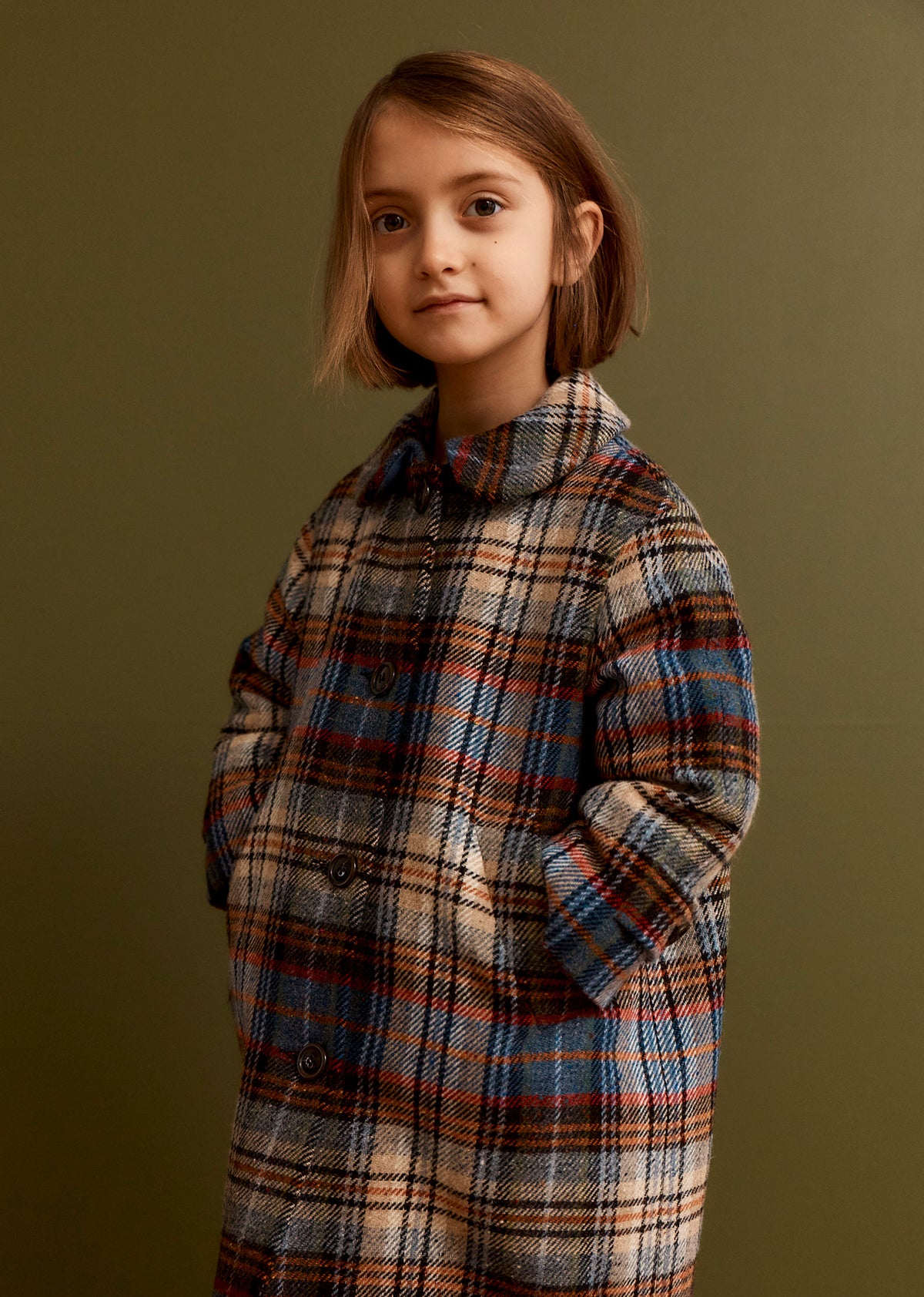 EVEREST CHILDREN'S WOOL COAT - SAND BLUE CHECK