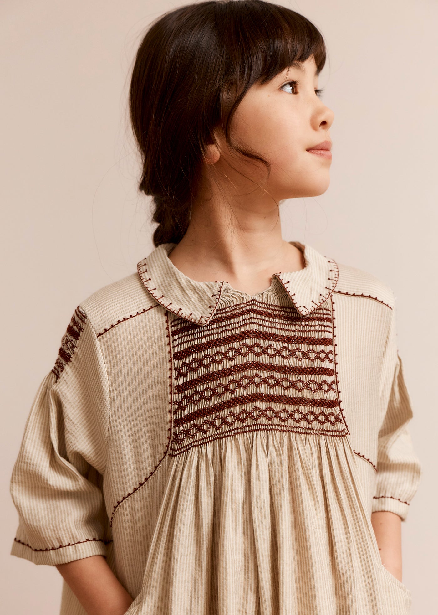 MATILDE GIRL'S DRESS - TAUPE STRIPE