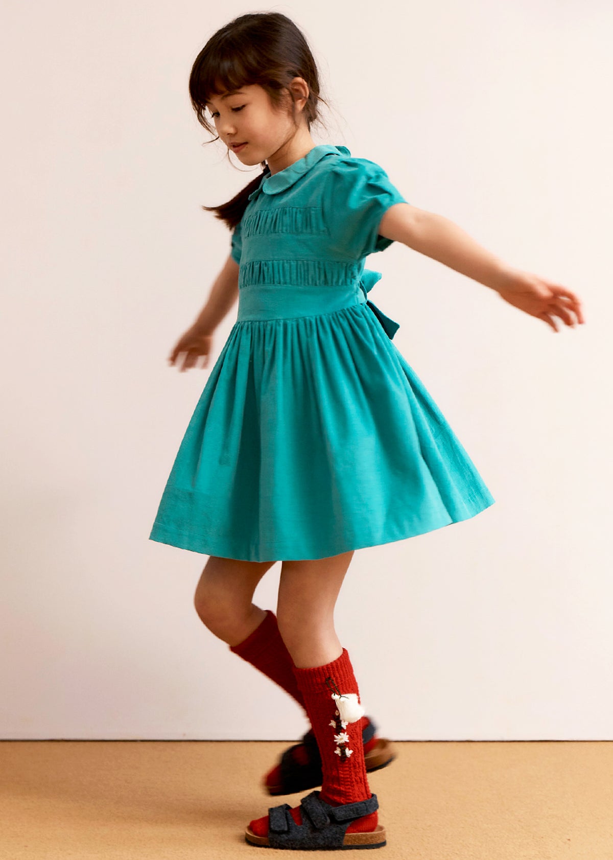 PENELOPE GIRL'S COTTON CORDUROY DRESS - TURQUOISE