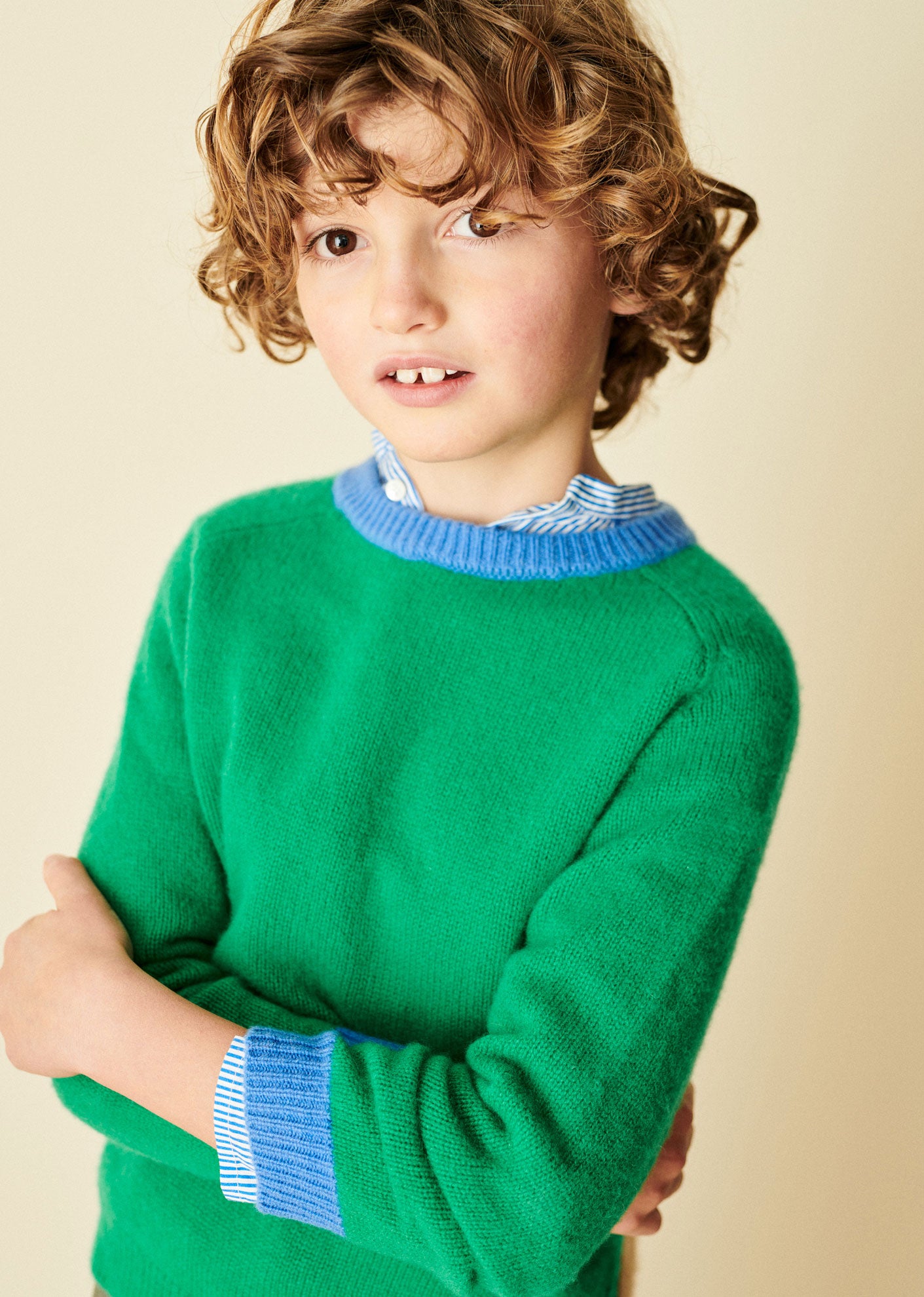 FENNEL CHILDREN'S CASHMERE JUMPER - GREEN/CAMEL