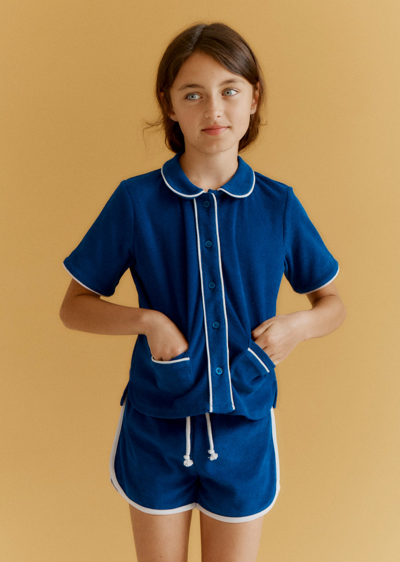 ALBIE CHILDREN'S COTTON TOWELLING TOP - INDIGO