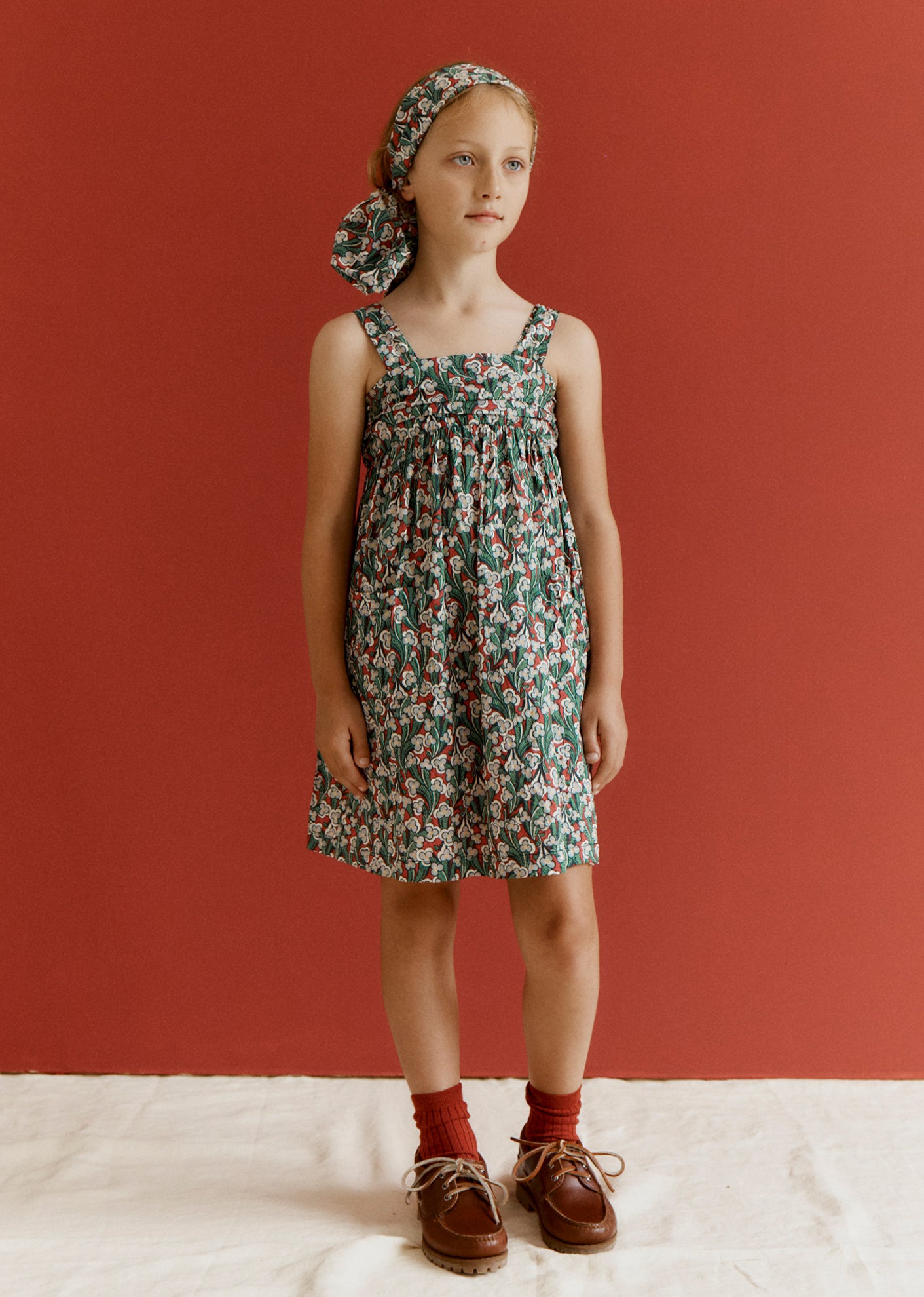 Caramel Luxury Abelia Girl'S Cotton Dress - Liberty Laith Print