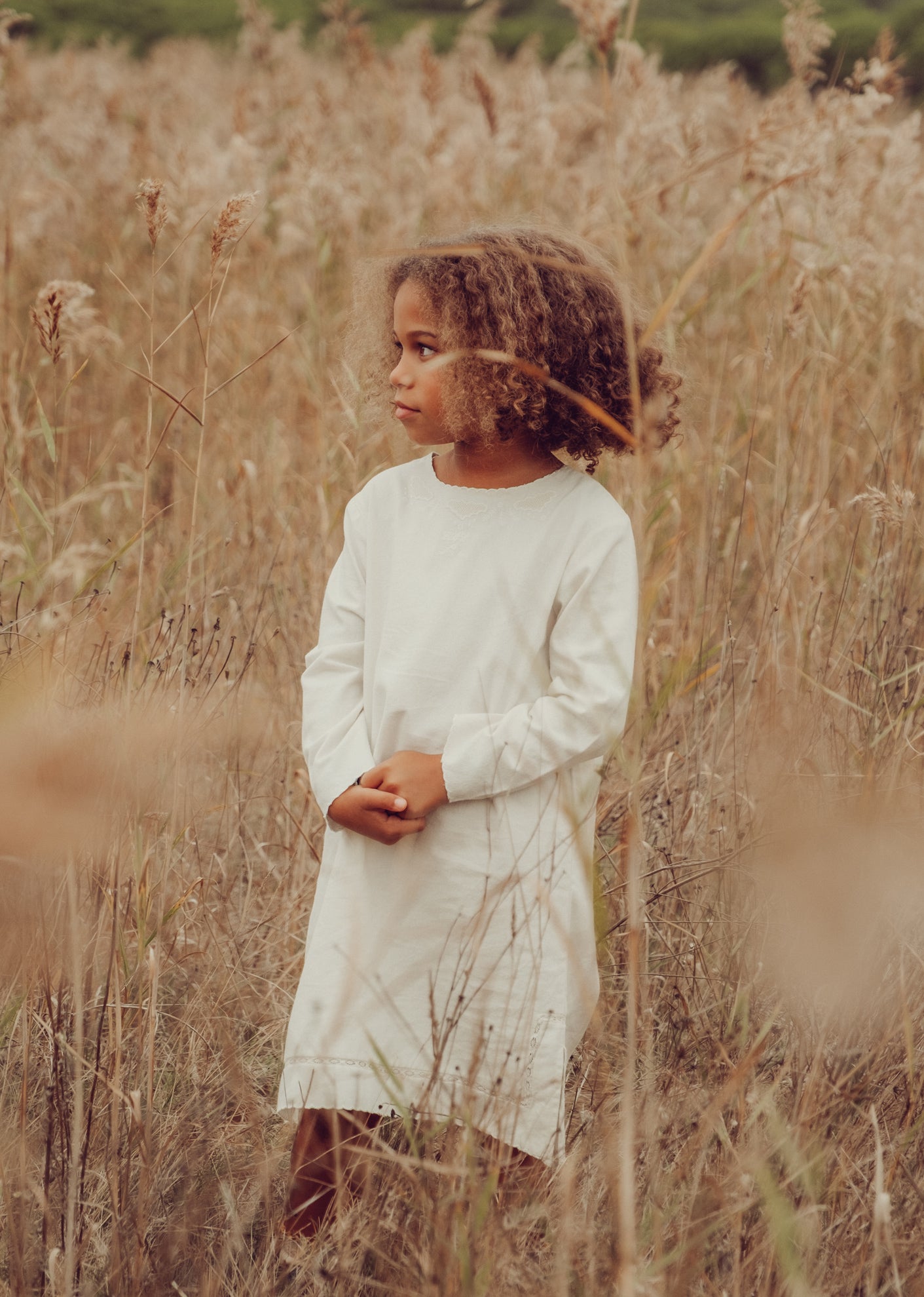 Caramel Luxury Flora Girl'S Cotton Dress - Ecru / Cream