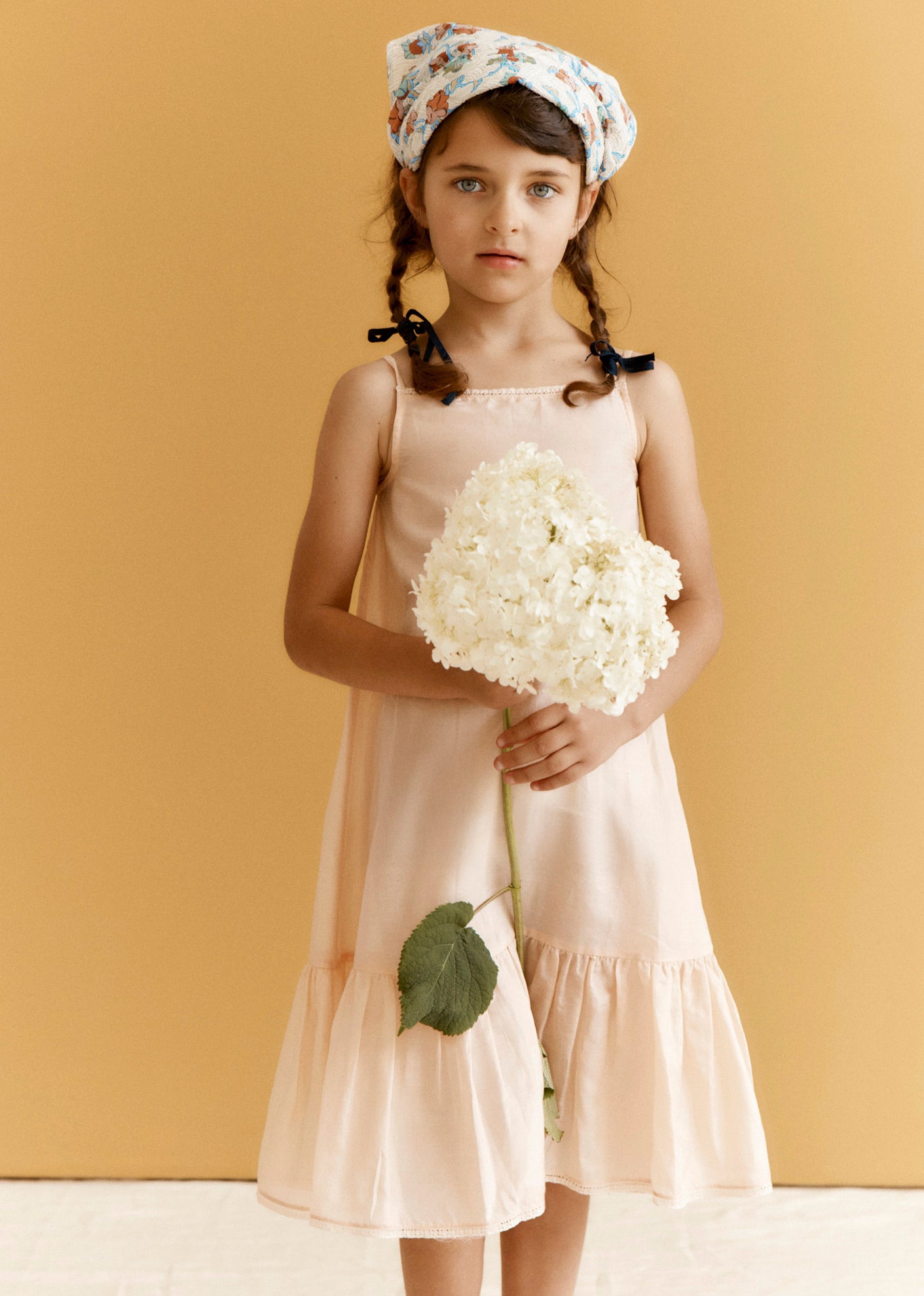 GRAPE GIRL'S SILK SLIP DRESS - PALE PEACH