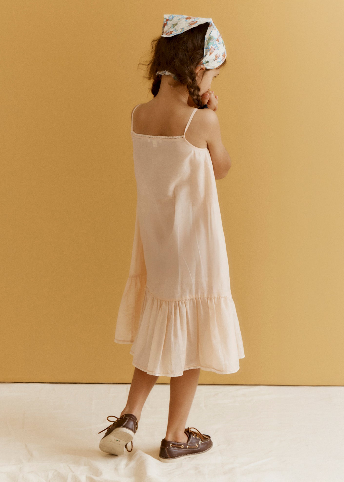 GRAPE GIRL'S SILK SLIP DRESS - PALE PEACH
