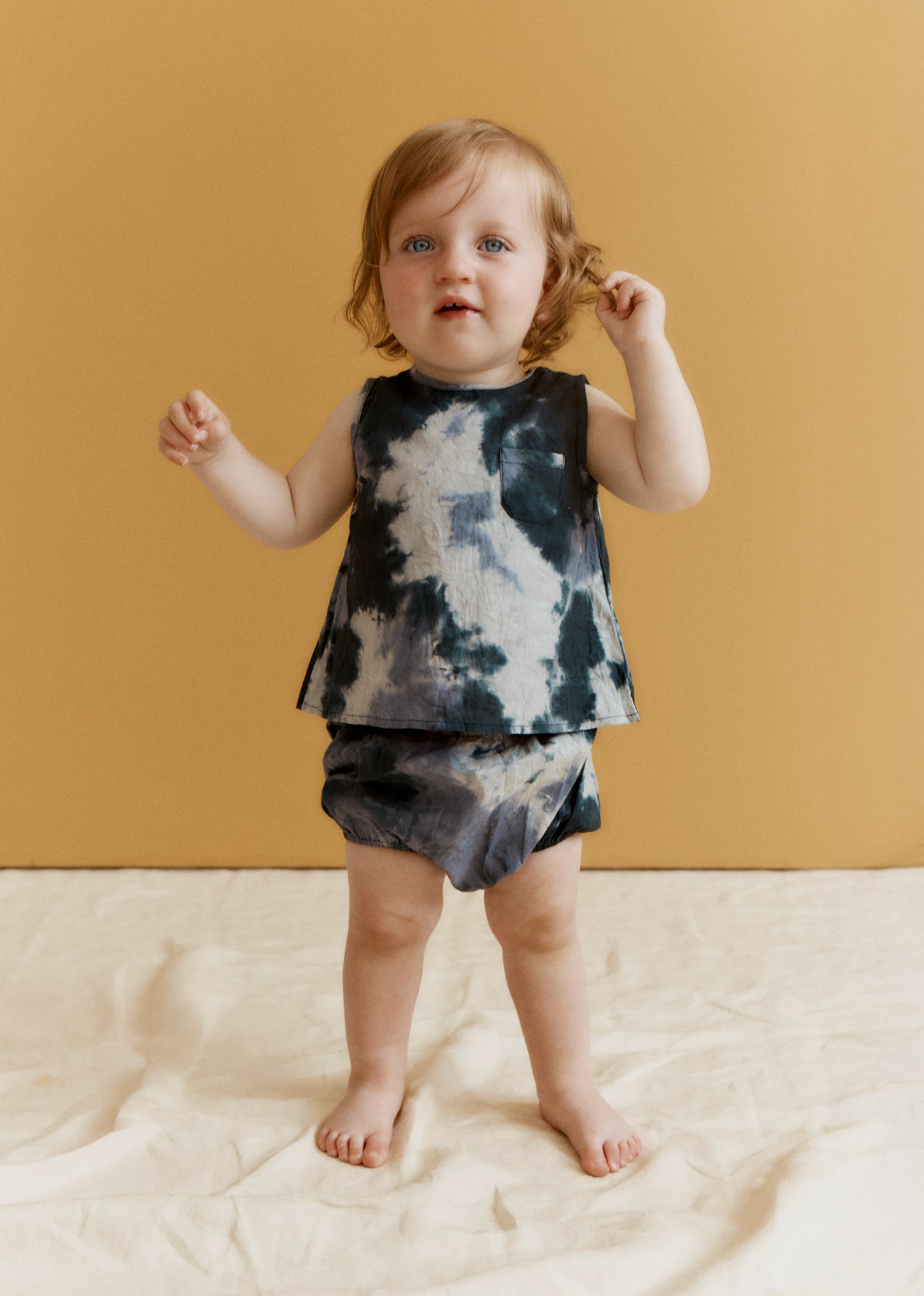 LETTUCE BABY COTTON TOP AND BLOOMERS SET - CHARCOAL TIE-DYE
