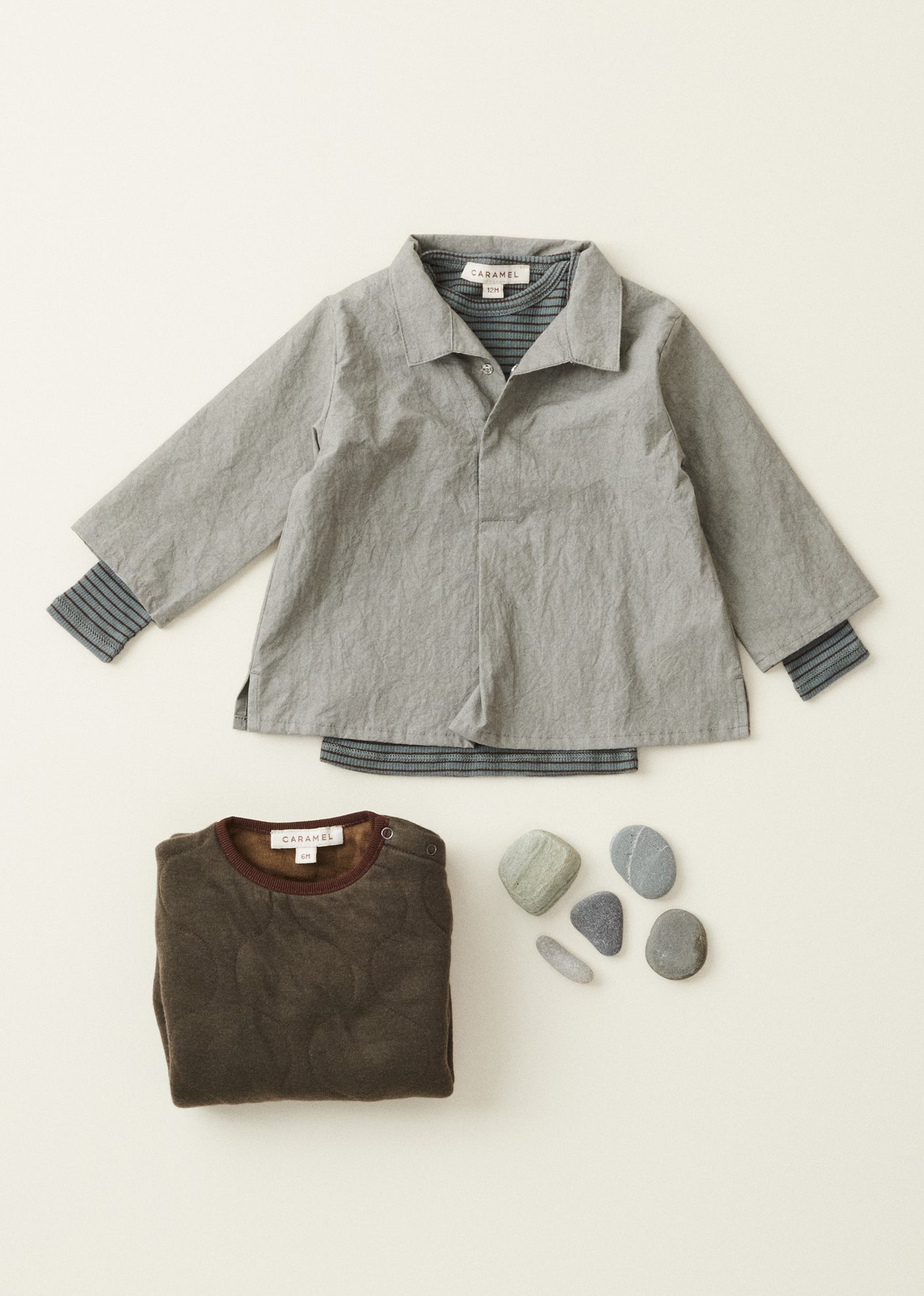 PIPER BABY CRUSHED COTTON SHIRT - GREY / GREEN