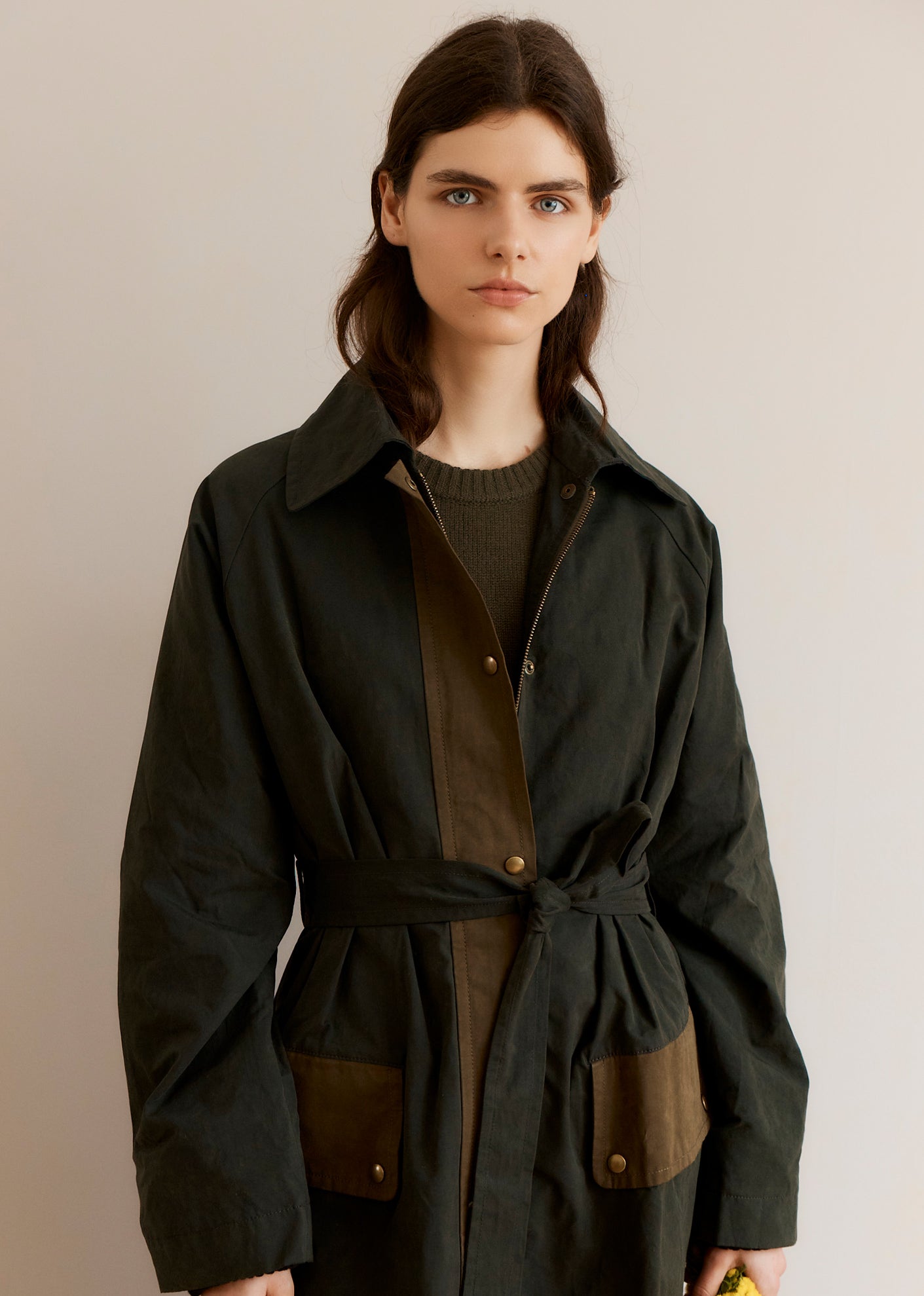Caramel Luxury Women's Cotton Oversized Mac Coat - Dark Green