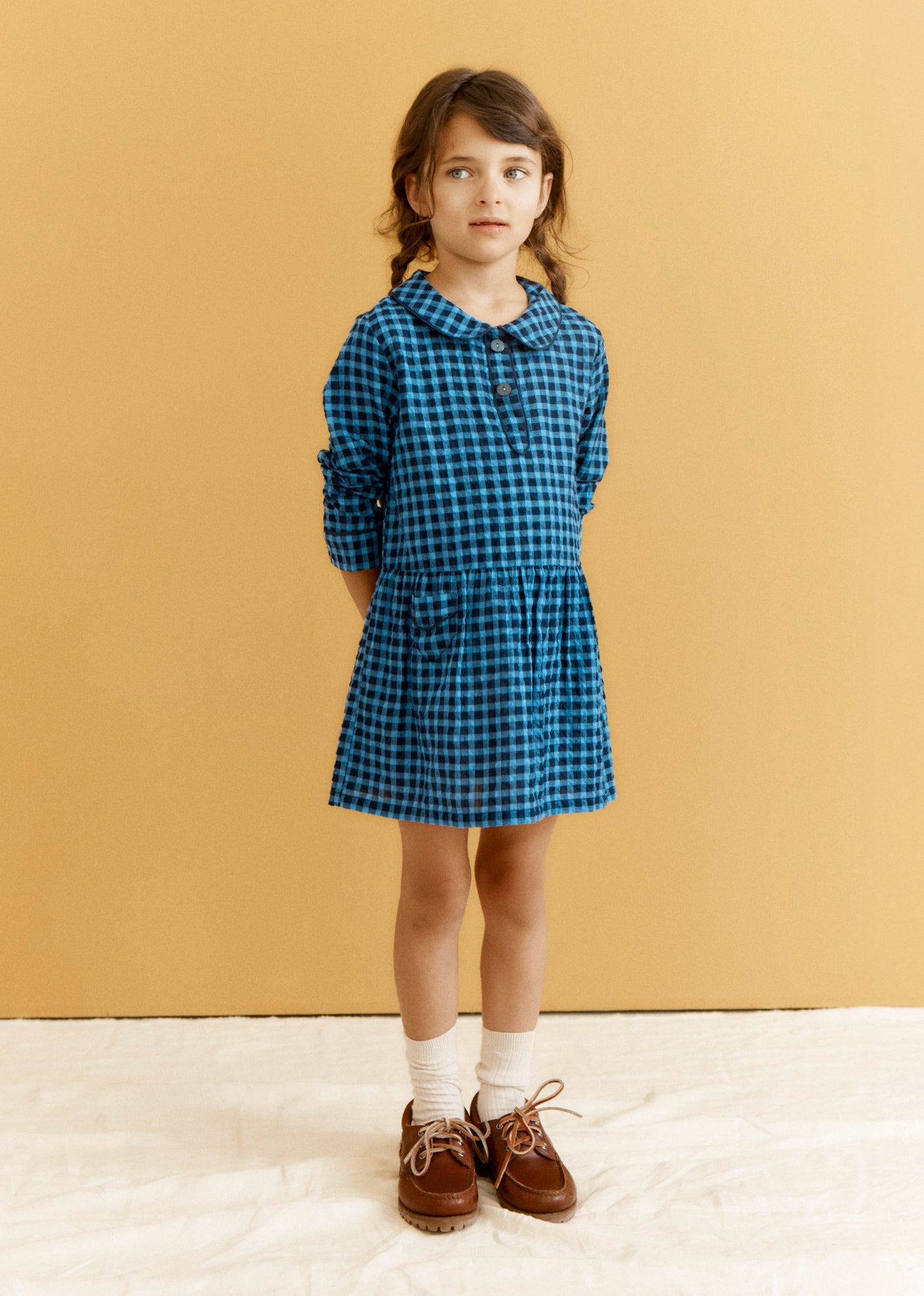 WHITELEAF GIRL'S COTTON DRESS - BLUE GINGHAM