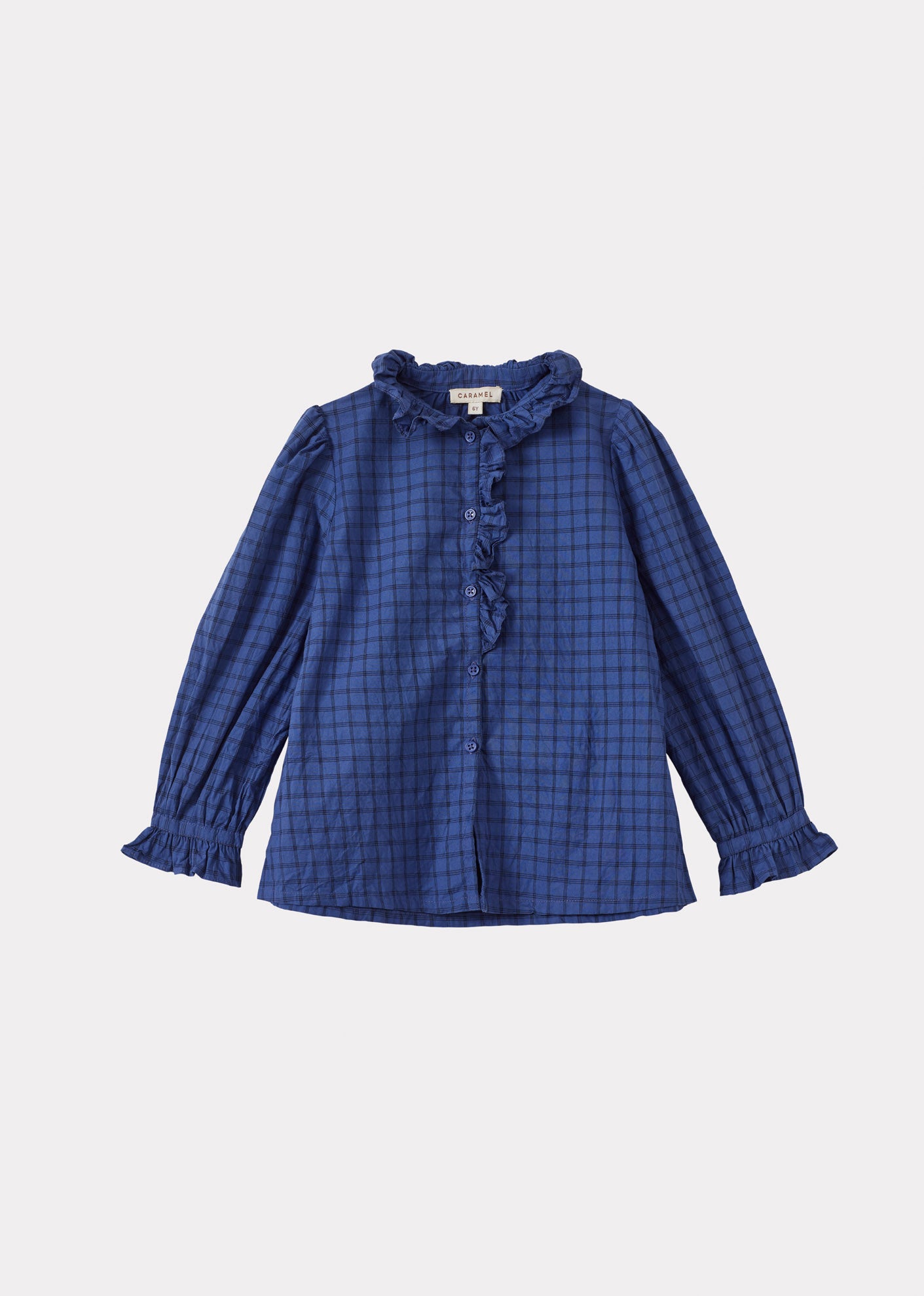 CAULIFLOWER GIRL'S COTTON BLOUSE - DENIM BLUE CHECK