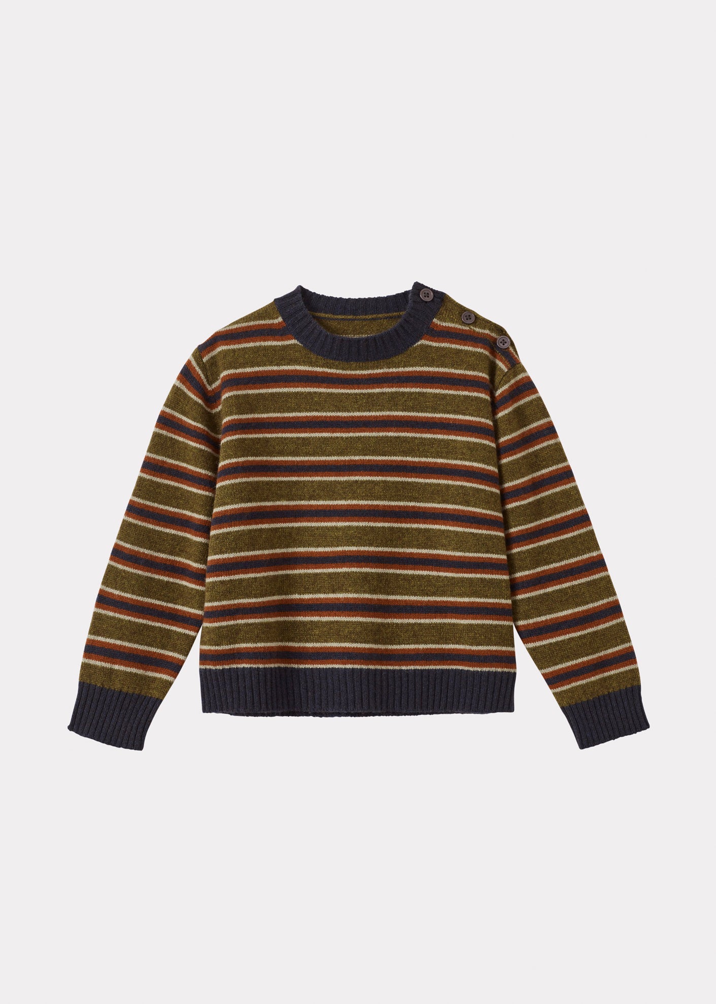 CHESTER CHILDREN'S WOOL MIX JUMPER - KHAKI / RUST / ECRU STRIPE