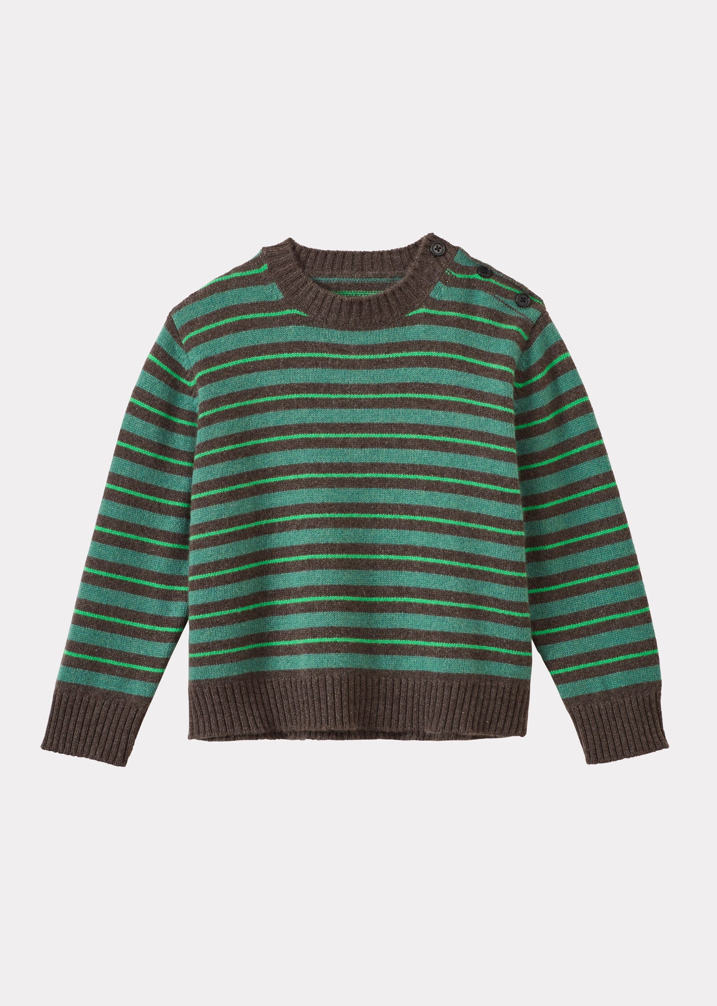 CHESTER CHILDREN'S CASHMERE JUMPER - SAGE GREEN & BARK STRIPE