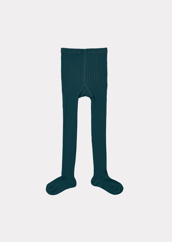 Caramel Luxury Girl's Rib Tights - Dark Green