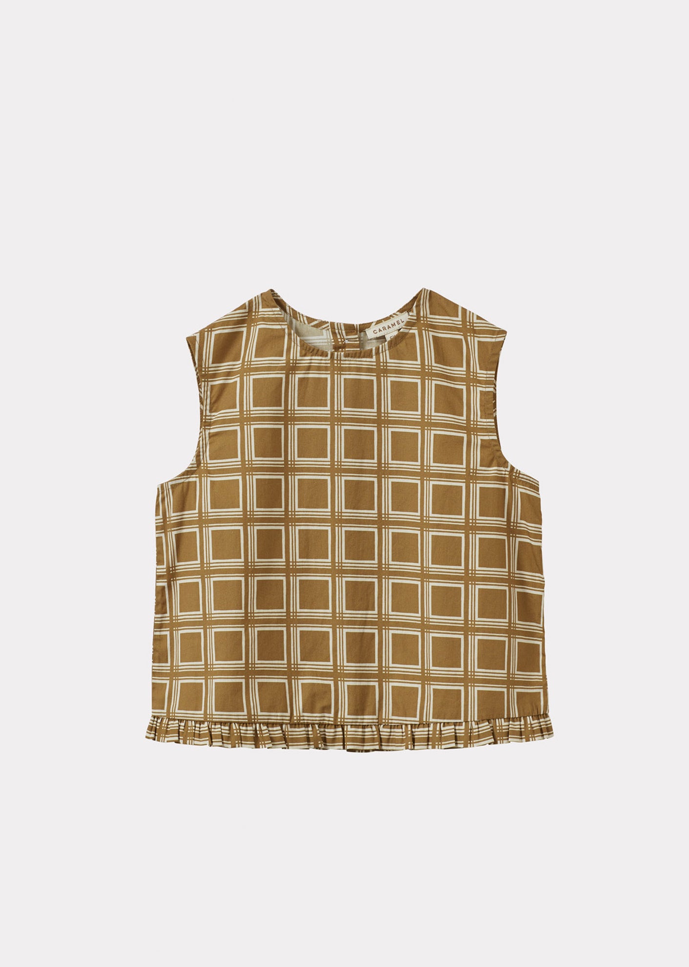 CLARENCE GIRL'S COTTON POPLIN TOP - BROWN GEO PRINT