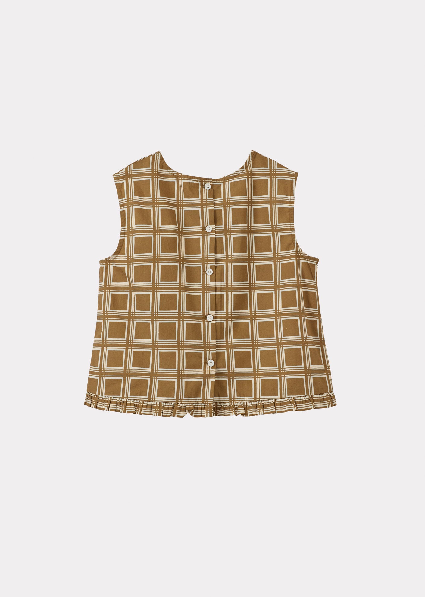 CLARENCE GIRL'S COTTON POPLIN TOP - BROWN GEO PRINT