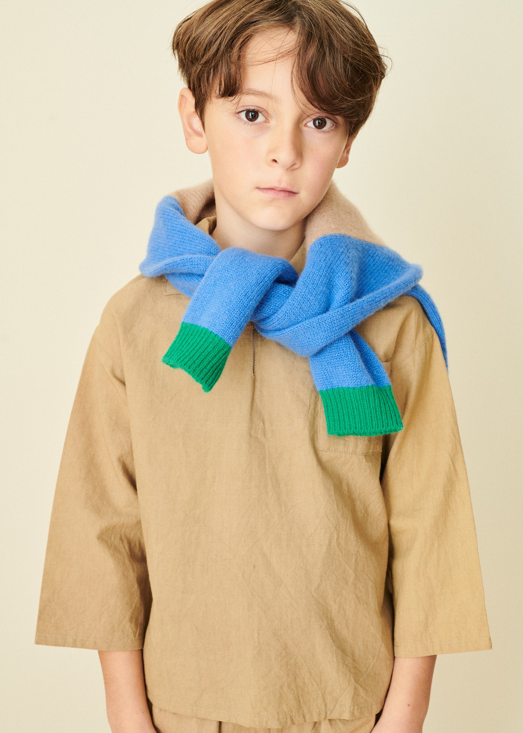 FENNEL CHILDREN'S CASHMERE JUMPER - BLUE/CAMEL