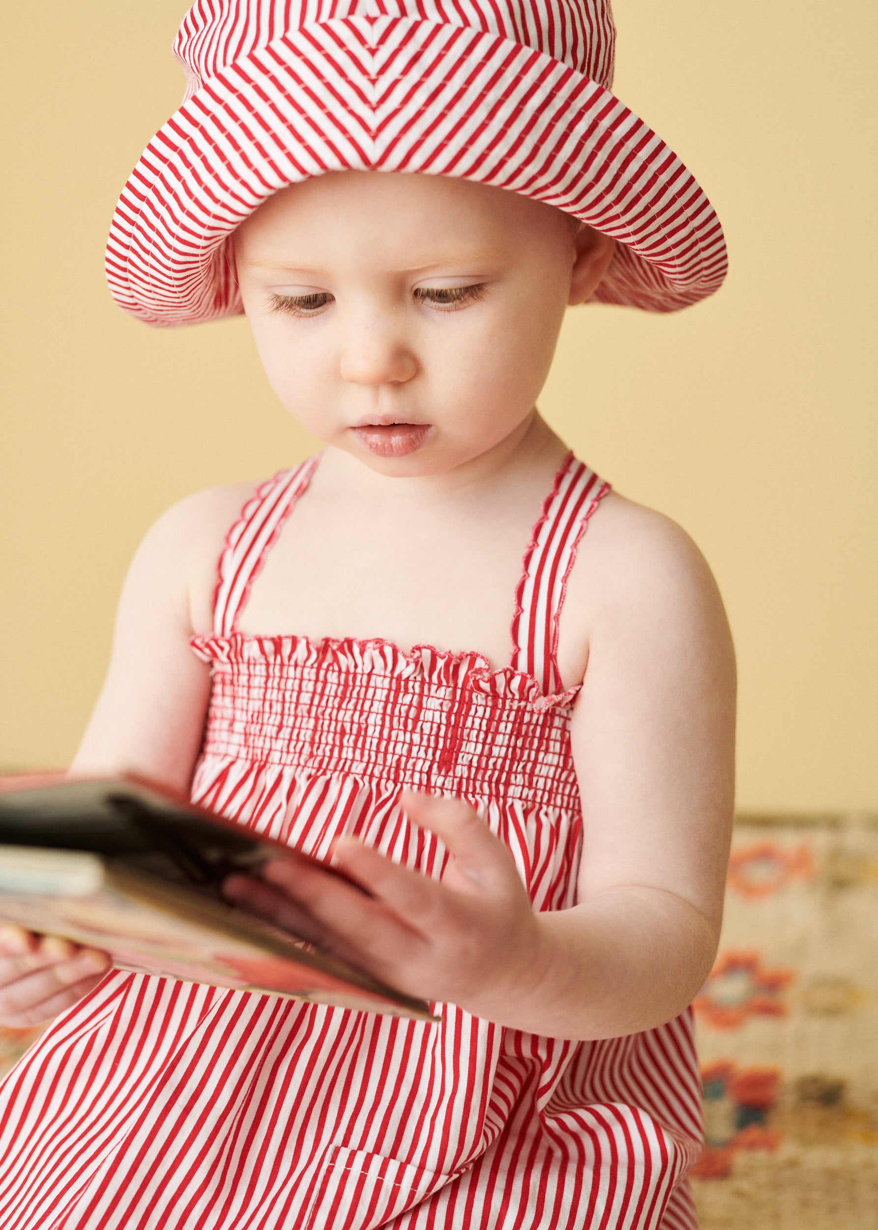 CHERVIL BABY COTTON SUN DRESS - RED STRIPE