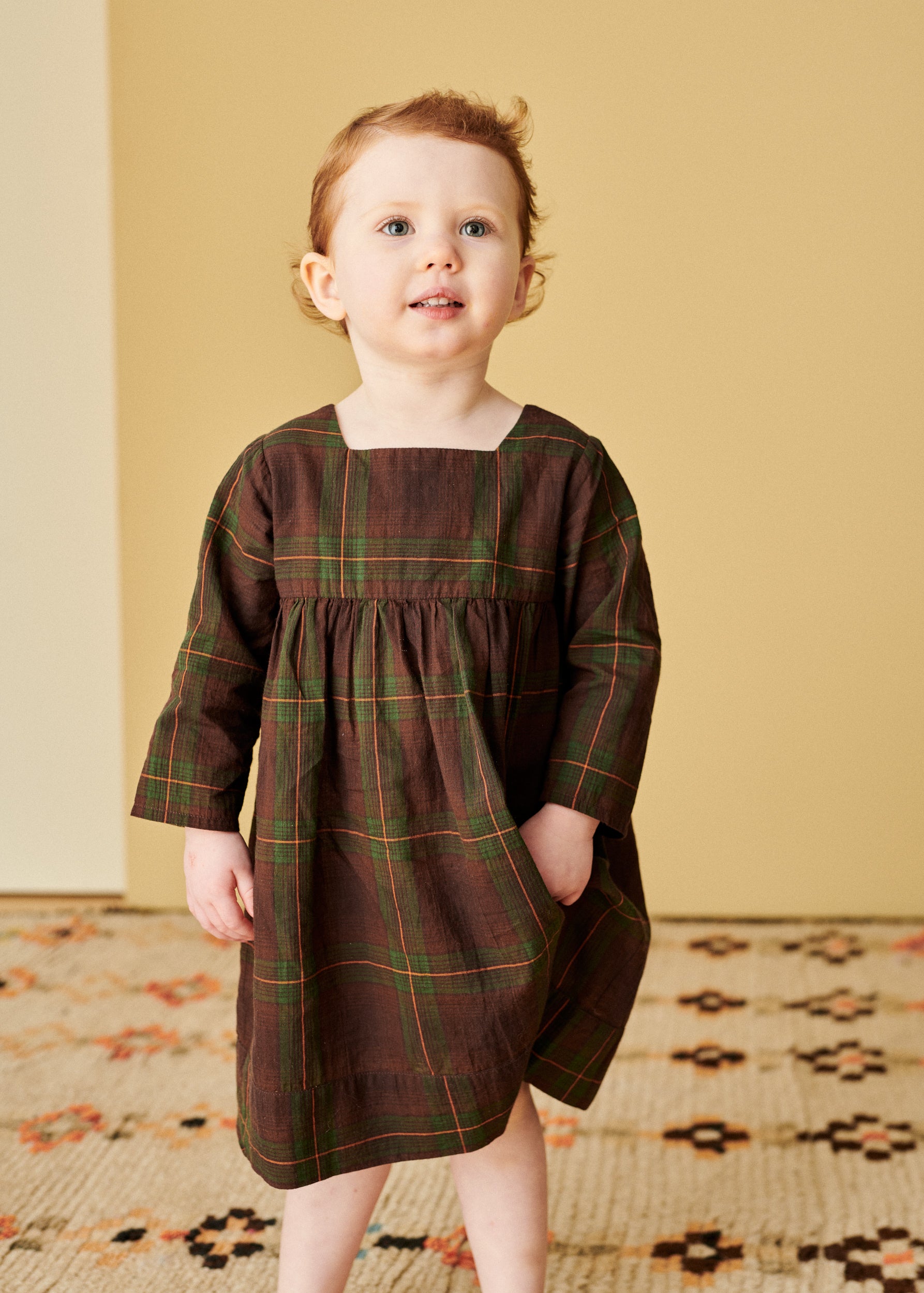 EARTH BABY DRESS - BROWN/GREEN TARTAN