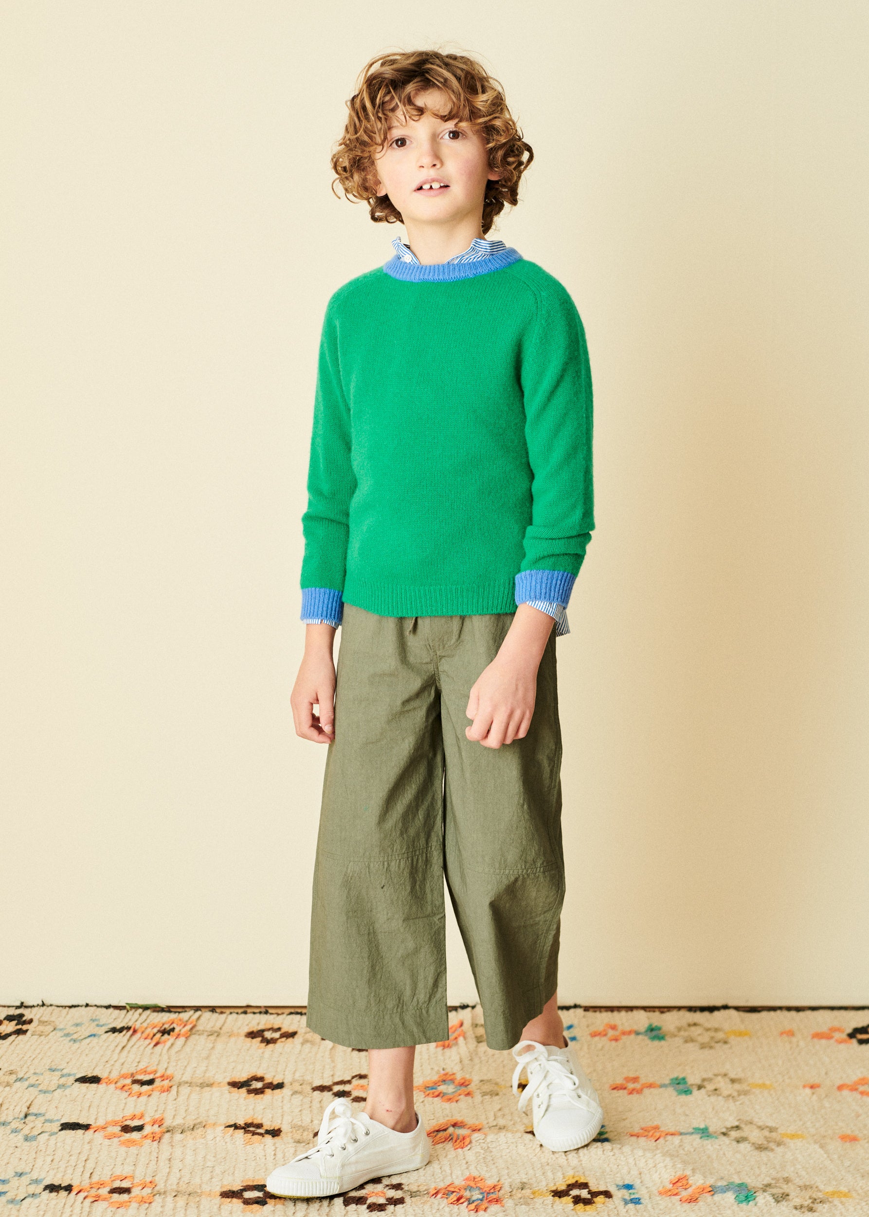 FENNEL CHILDREN'S CASHMERE JUMPER - GREEN/CAMEL