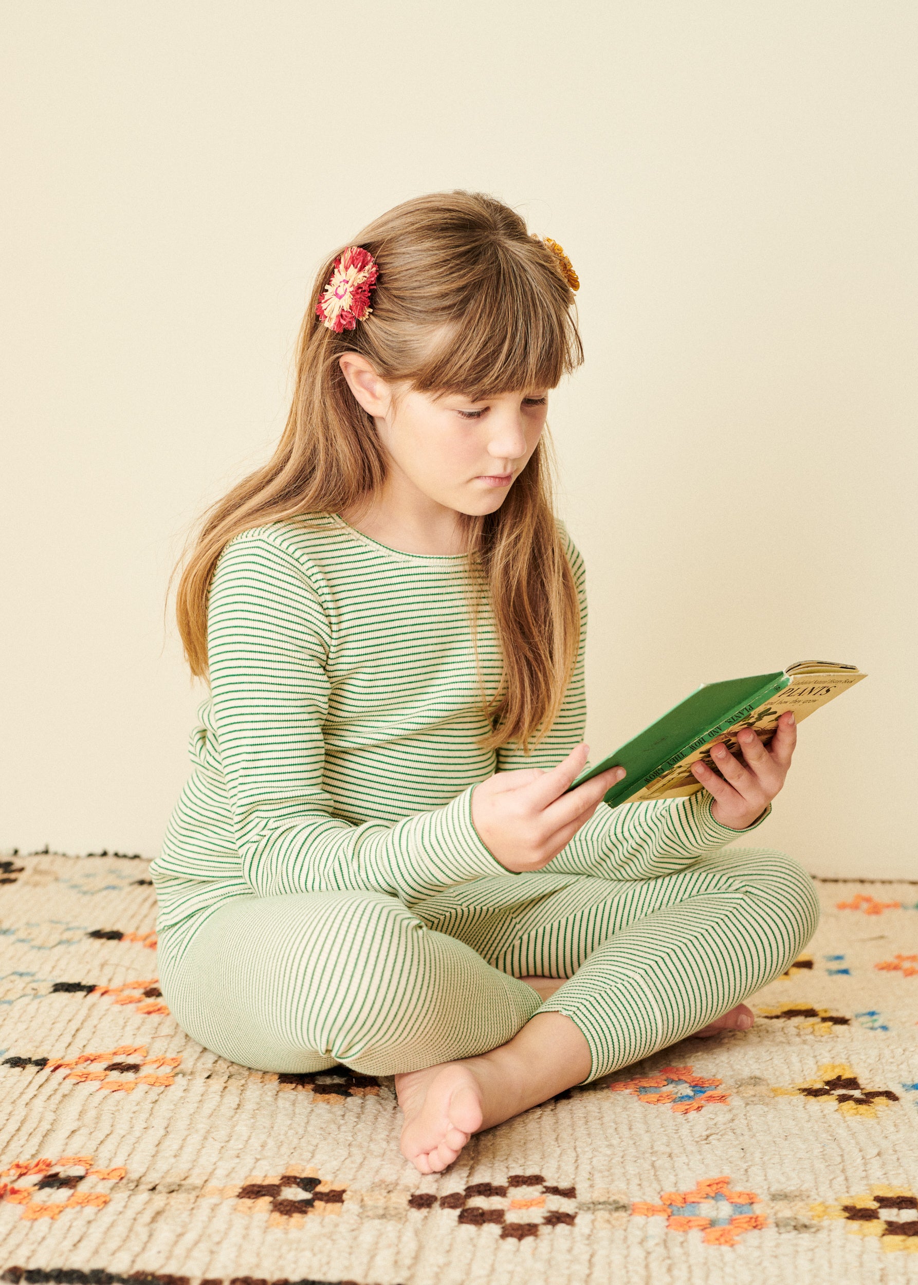 JUDD CHILDREN'S COTTON LEGGINGS - EMERALD GREEN/CREAM