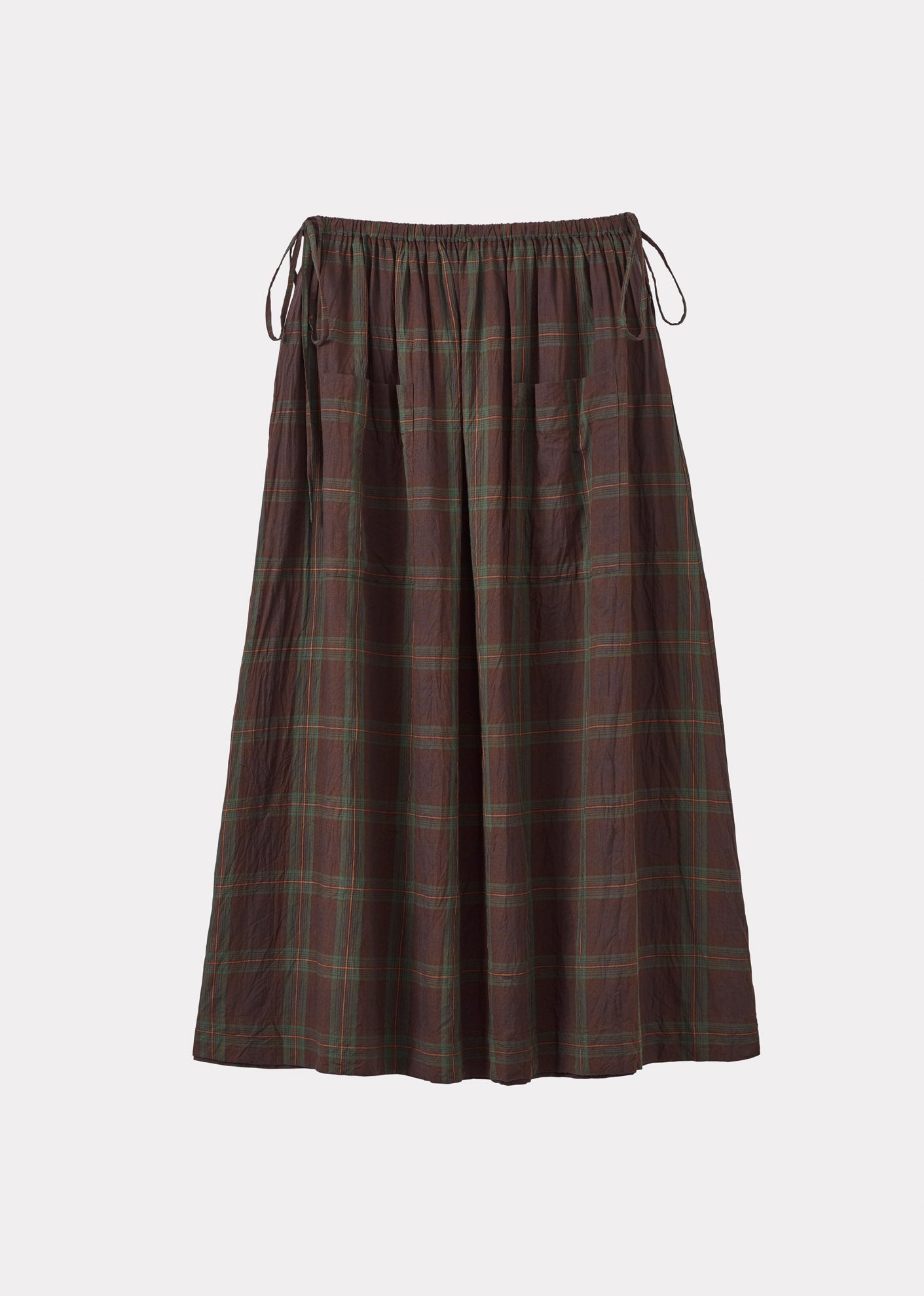 WOMEN'S DRAWSTRING FULL SKIRT - BROWN/GREEN/TARTAN
