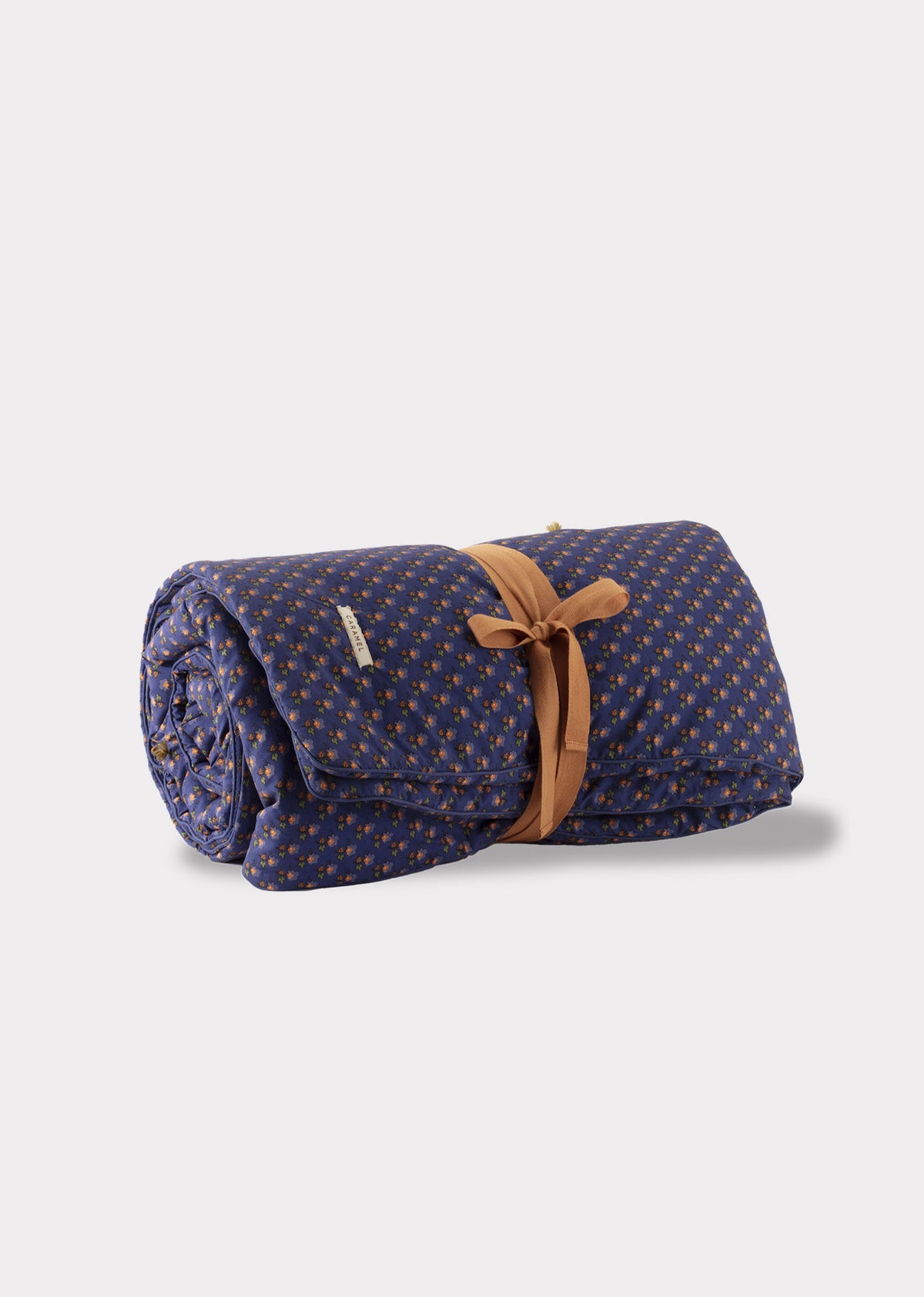 Caramel Luxury Cotton End Of Bed Topper - Dark Blue Floral Print