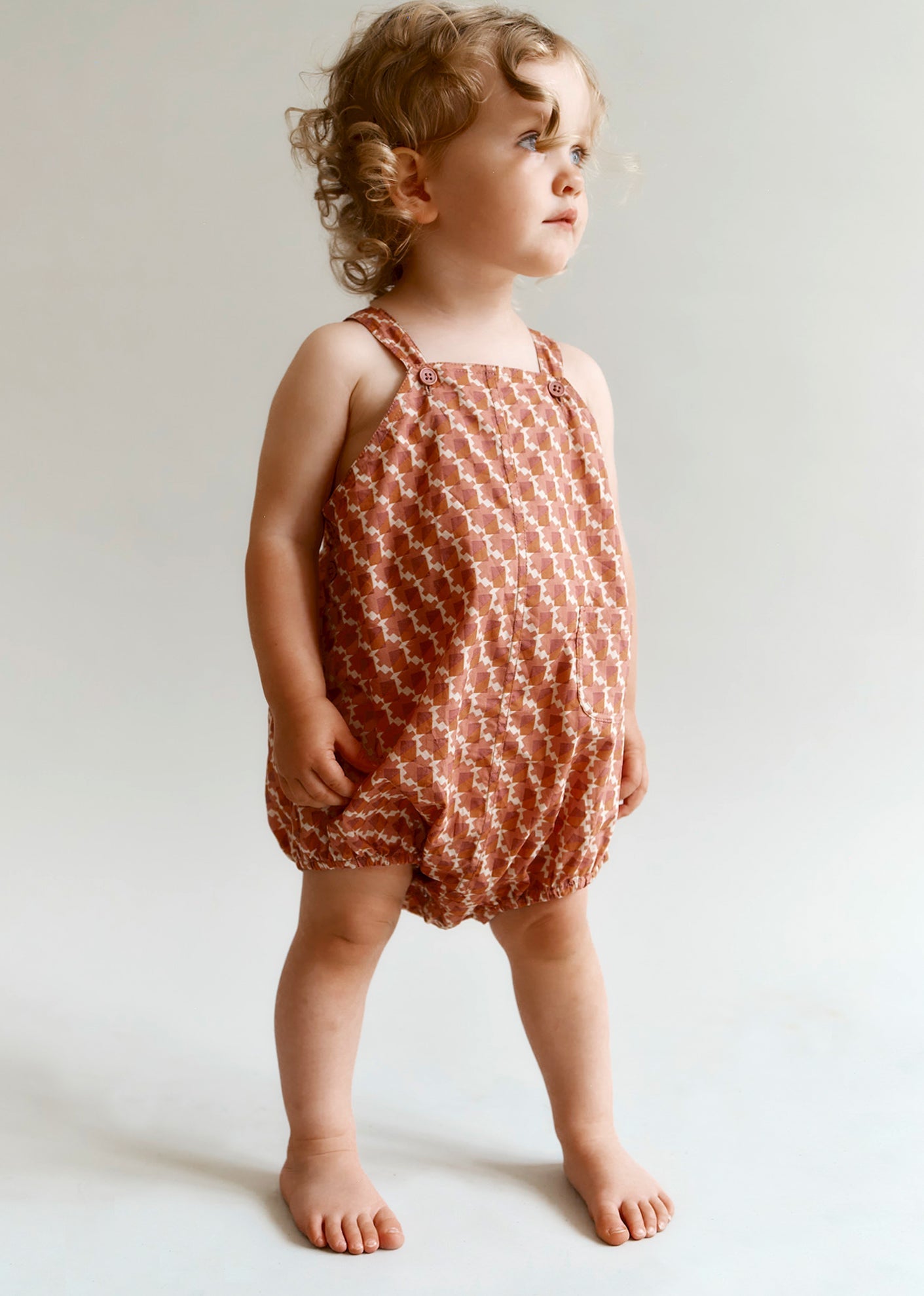 FLURY BABY COTTON POPLIN ROMPER - MAUVE GEO PRINT