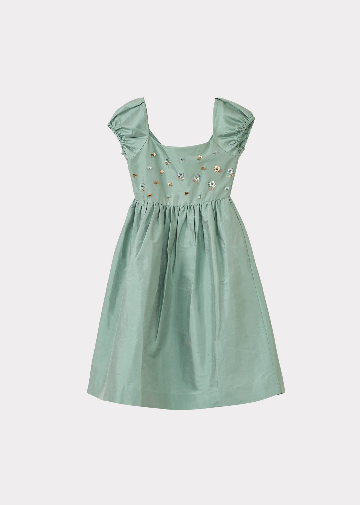 GARDA GIRL'S SILK TAFFETA DRESS - DUCK EGG