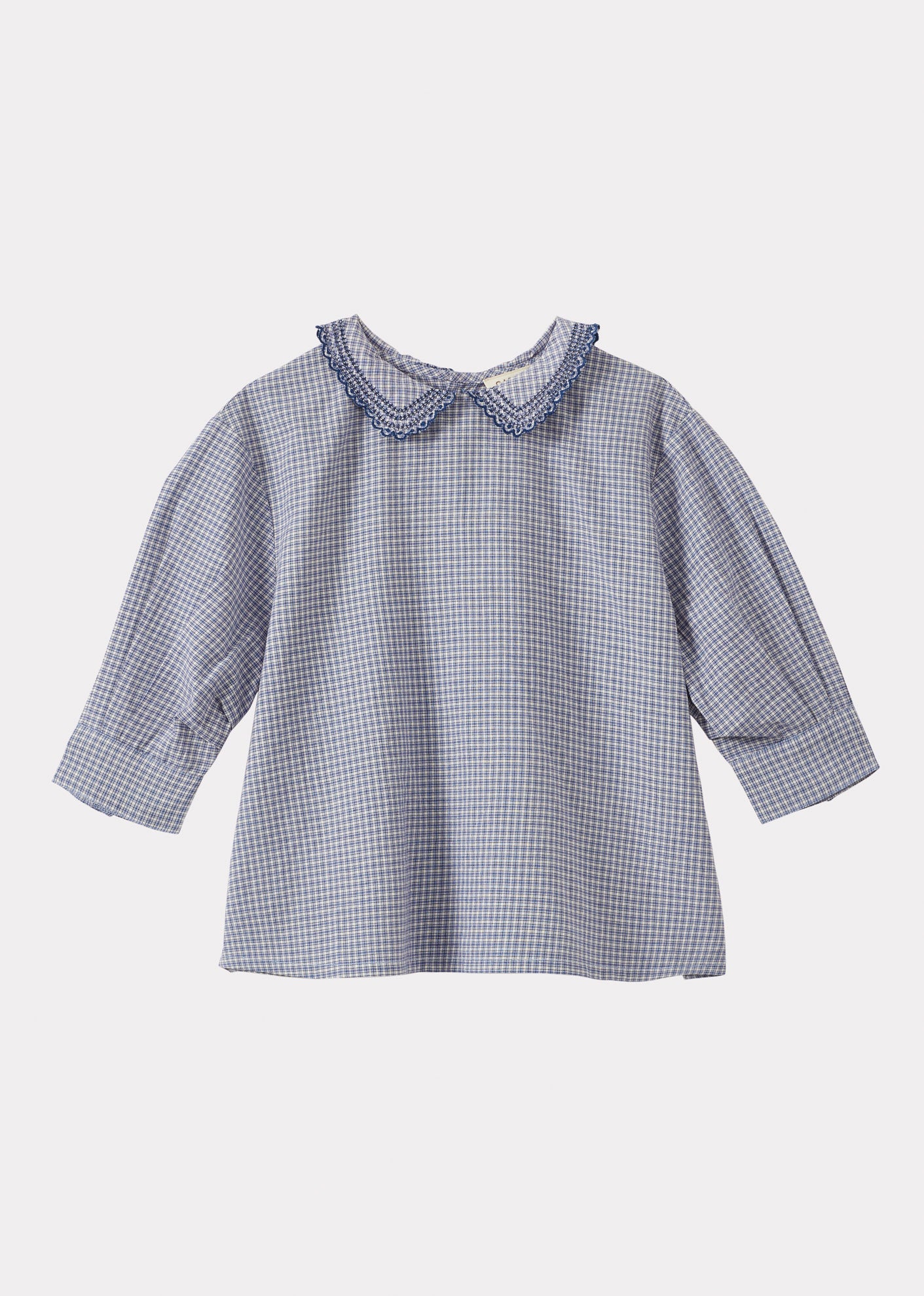 HARPER CHILDREN'S COTTON BLOUSE - BLUE MICRO CHECK