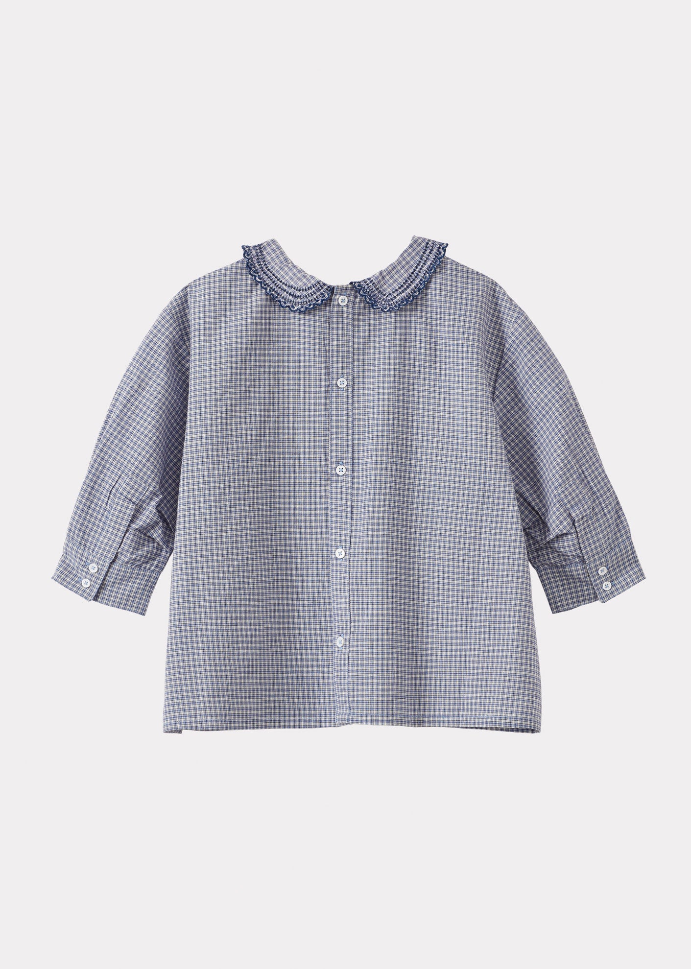 HARPER CHILDREN'S COTTON BLOUSE - BLUE MICRO CHECK