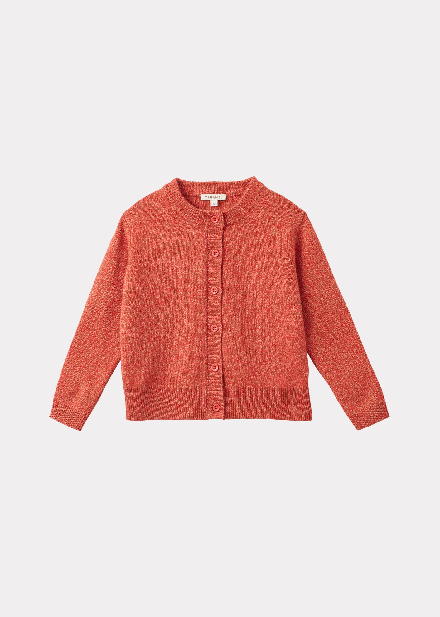 HONEY KIDS CARDIGAN - TOMATO/CAMEL MOULINE 2